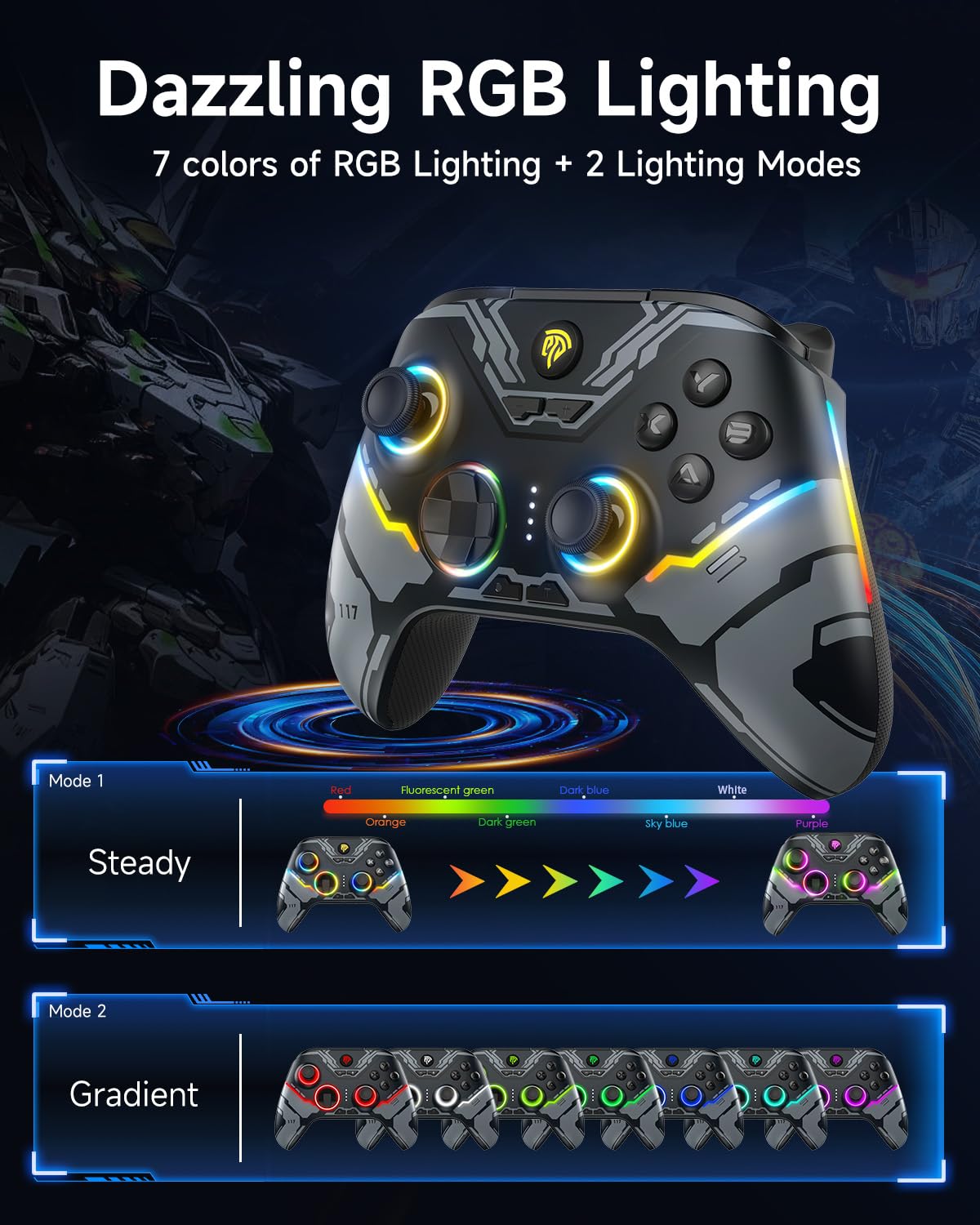 X15 PC Controller - Enhanced Wireless Bluetooth Controller with Hall Joysticks/Hall Triggers/Rgb Lighting - No Stick Drift, No Dead Zone - Work for Windows PC, Android, Steam and Switch