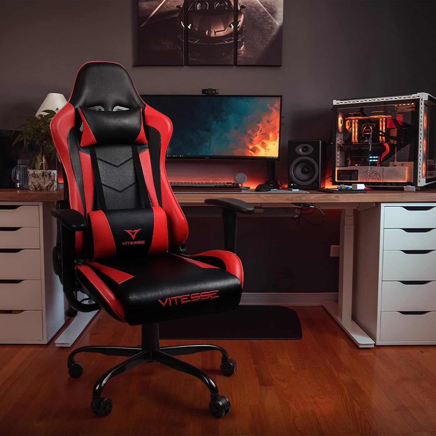 Ergonomic Red Gaming Chair for Adults, 330 Lbs PC Computer Chair, Racing Office Chair, Silla Gamer Height Adjustable Swivel Chair with Lumbar Support and Headrest…