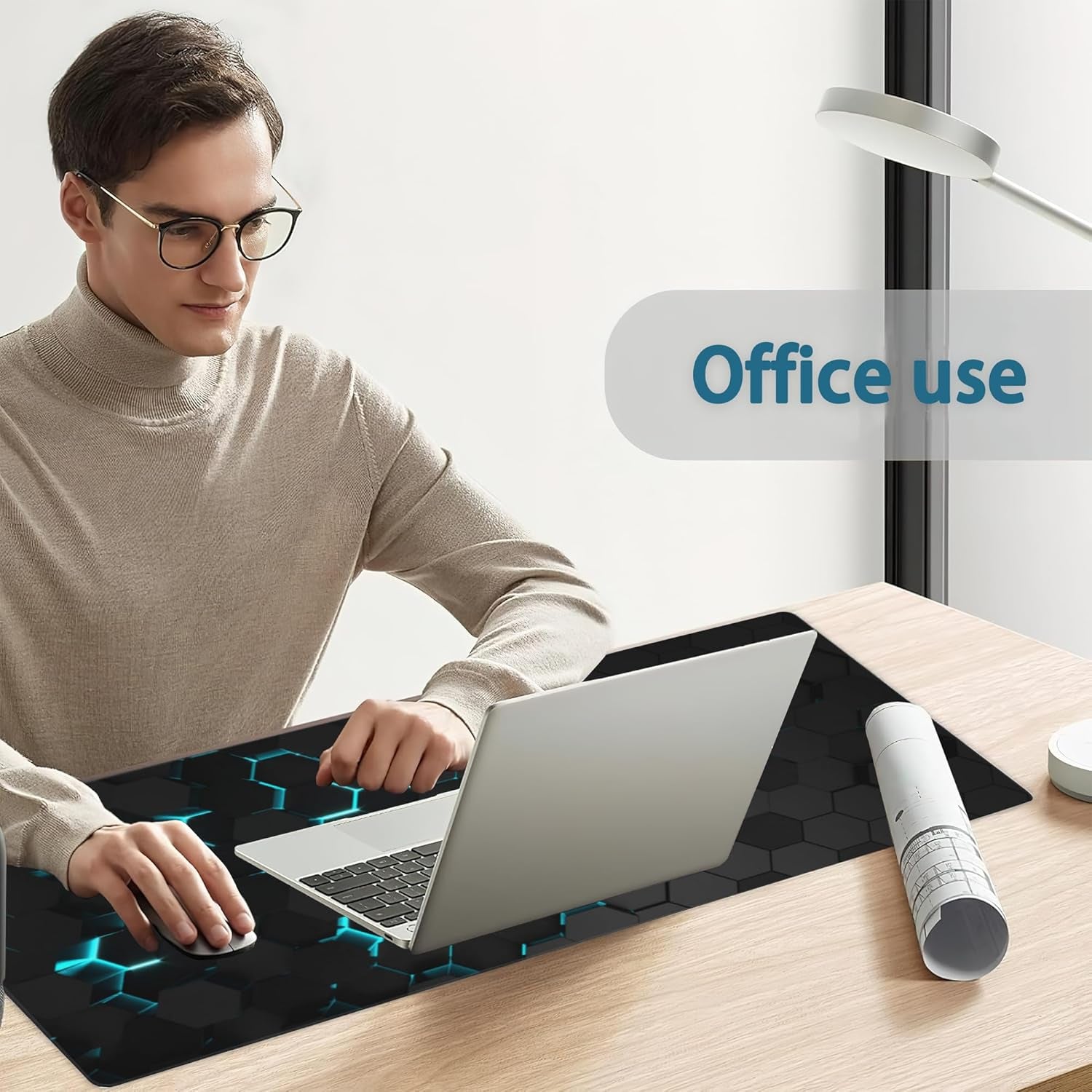 Gaming Mouse Pad, Blue Honeycomb Science Technology Extended Mouse Pad Gaming Large,Big Desk Mat with Non-Slip Base and Stitched Edge,Long Computer Keyboard Mouse Mat for Home Office Work 31.5"X11.8"