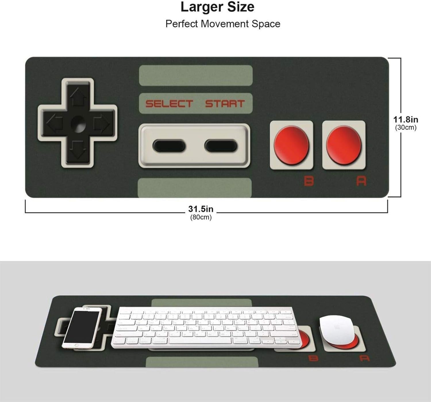 Game Console Buttons Extended Gaming Mouse Pad, Thick Large Computer Keyboard Mouse Mat, Non-Slip Rubber Base Stitched Edges