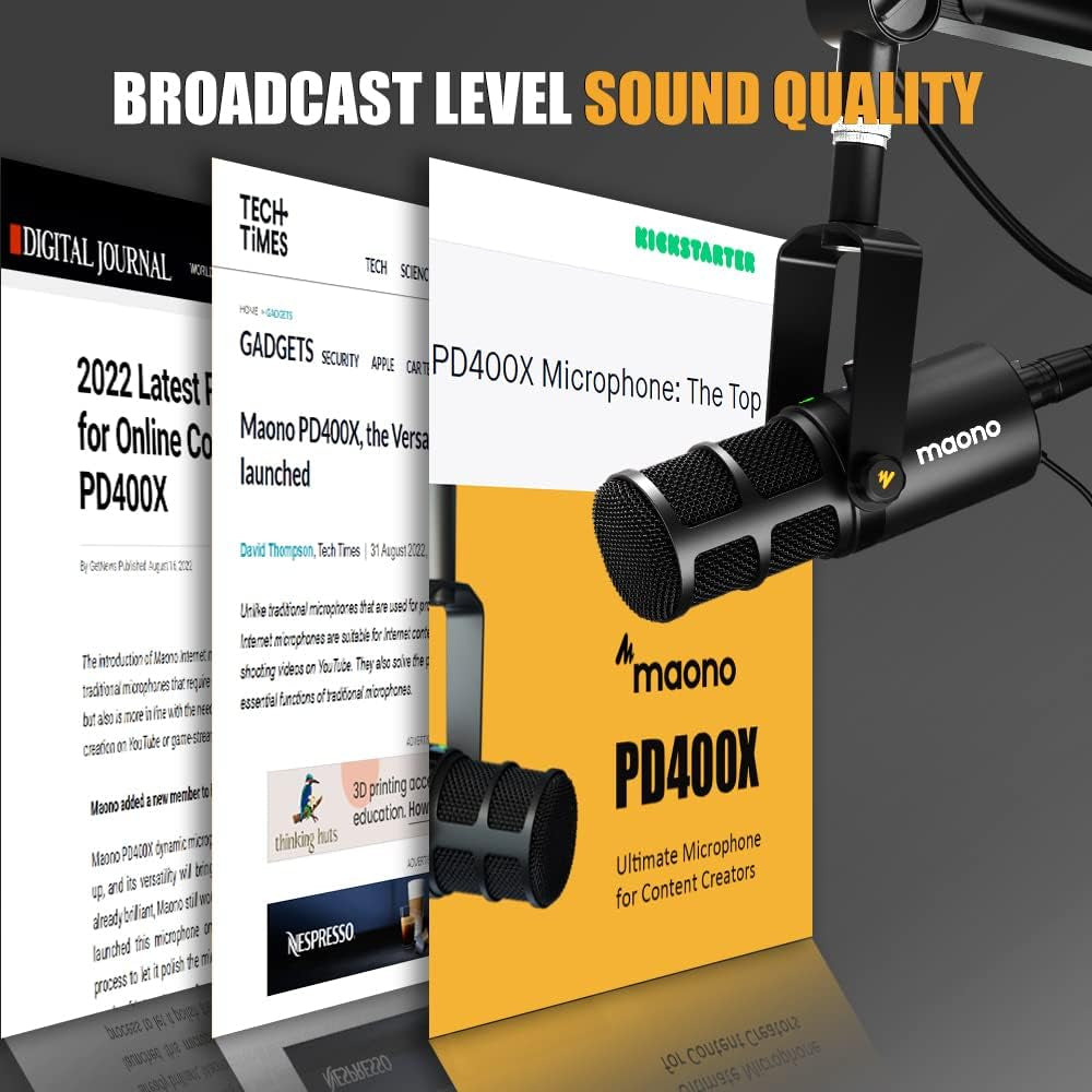 Dynamic Microphone, USB/XLR Podcast PC Microphone with Software, Eq,Tap-To-Mute, Headphone Jack, Gain Knob & Volume Control, Studio Mic for Broadcast, Recording, Streaming & Gaming (PD400X)