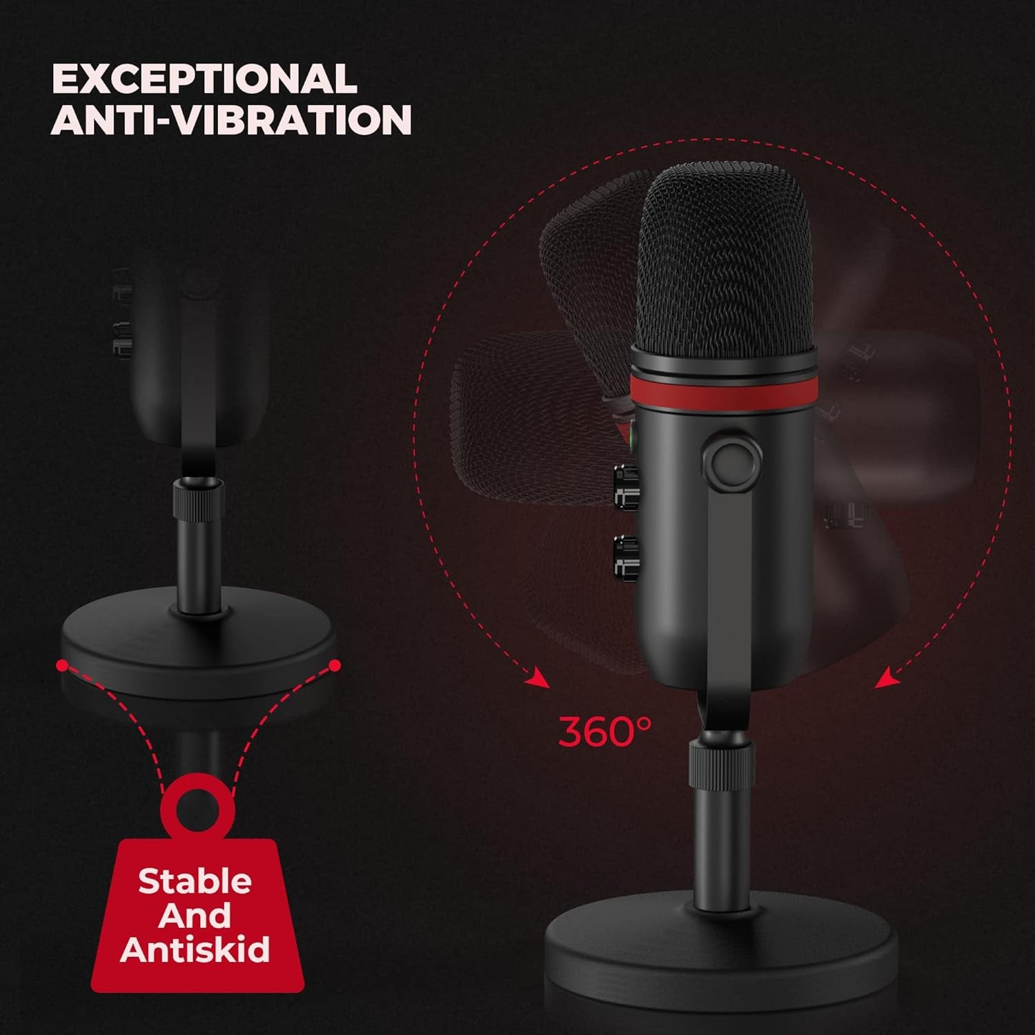 USB Microphone, Computer Condenser Gaming Mic for Pc/Laptop/Ps4/5, Headphone Output, Volume Control, USB Type C Plug and Play, LED Mute Button, for Streaming, Podcast, Studio Recording