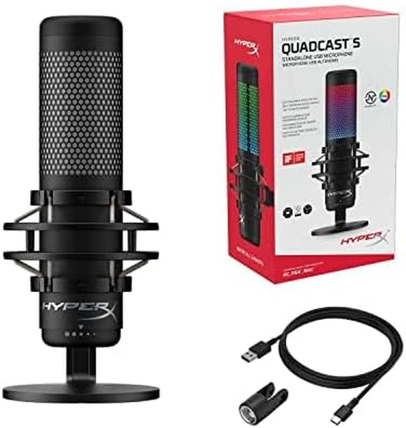 Quadcast S – RGB USB Condenser Microphone for PC, PS4, PS5 and Mac, Anti-Vibration Shock Mount, 4 Polar Patterns, Pop Filter, Gain Control, Gaming, Streaming, Podcasts, Twitch, Youtube, Discord