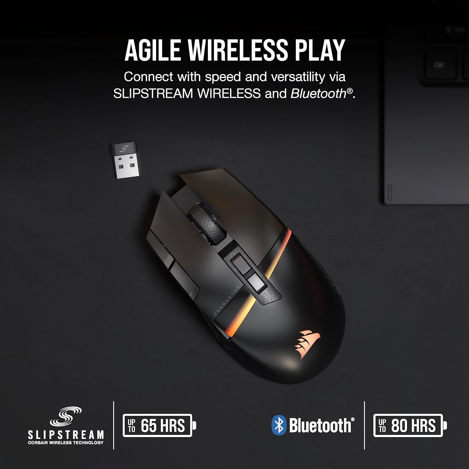 DARKSTAR RGB Wireless Gaming Mouse for MMO, MOBA - 26,000 DPI - 15 Programmable Buttons - up to 80Hrs Battery - Icue Compatible - Black