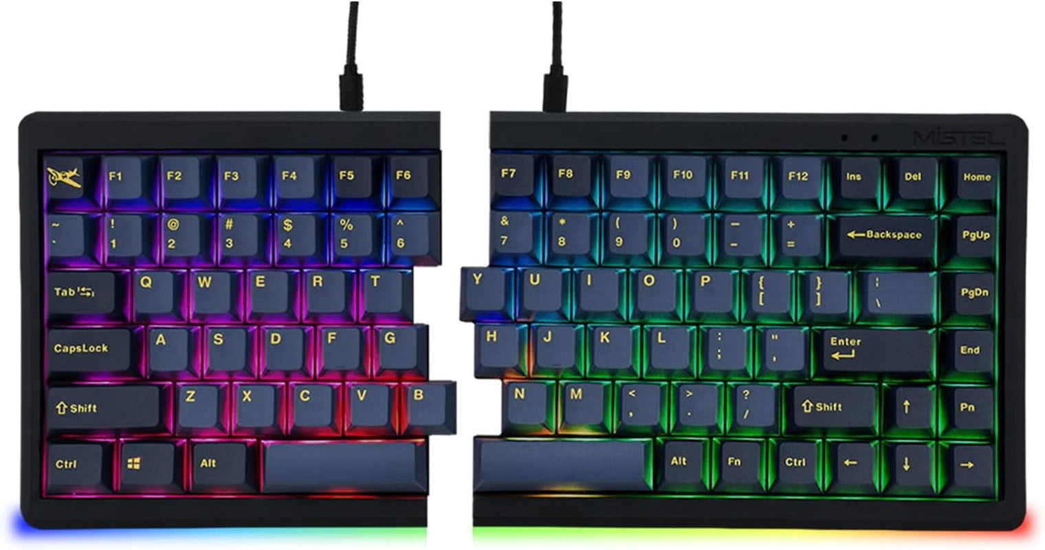 MD770 RGB BT5.0 Glaze Blue TKL Ergonomic Mechanical Keyboard, 75% Split Layout, Cherry MX, PBT Doubleshot Keycap, Mac/Windows OS Compatible (Cherry Blue)