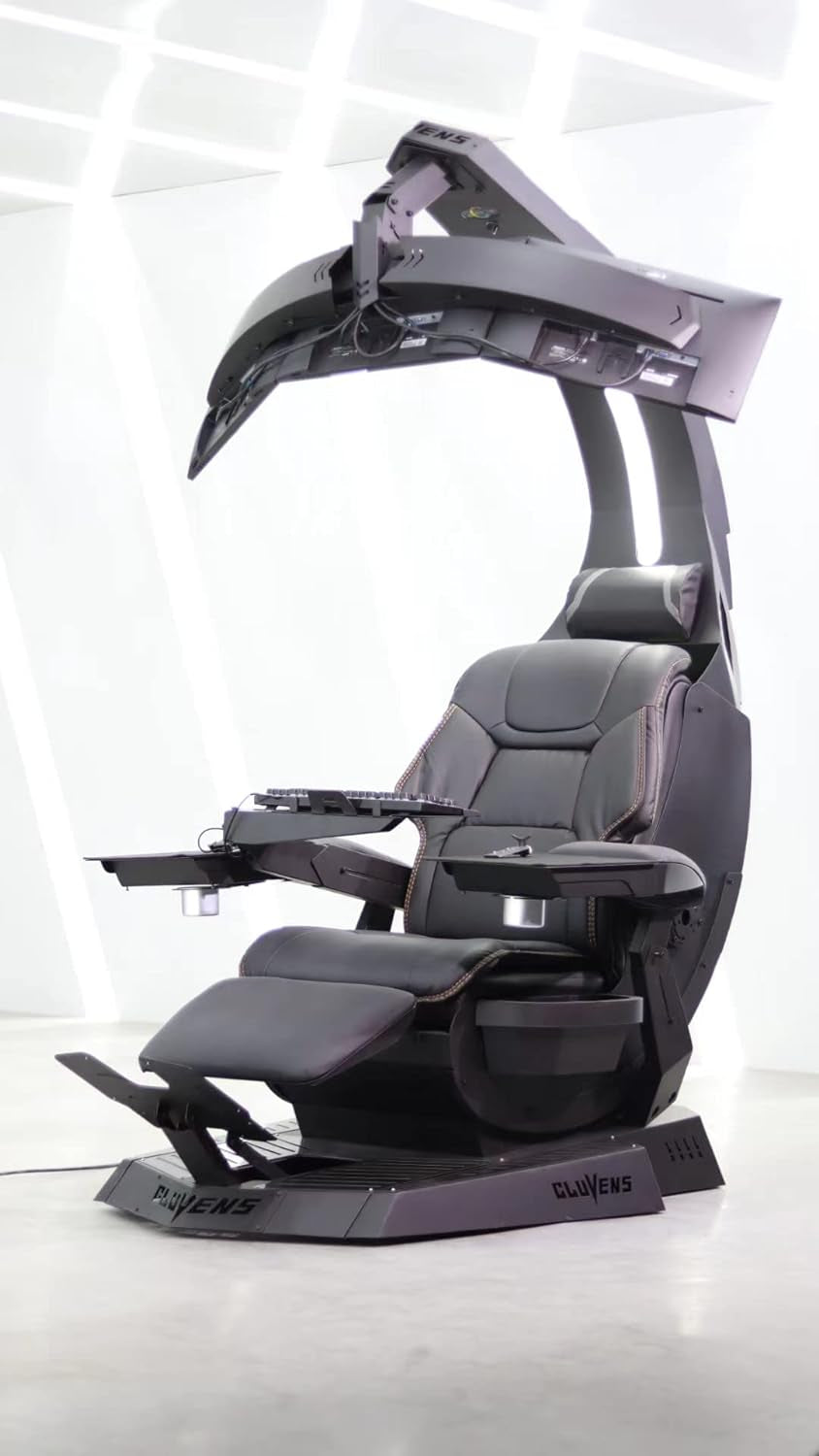 CLUVENS Manticore Model Zero Gravity Gaming Chair Cockpit Gaming Workstation Executive Seat (Black) Support 3 Monitors 1 * 49"/57" Monitor Can Extend to 5 Monitors