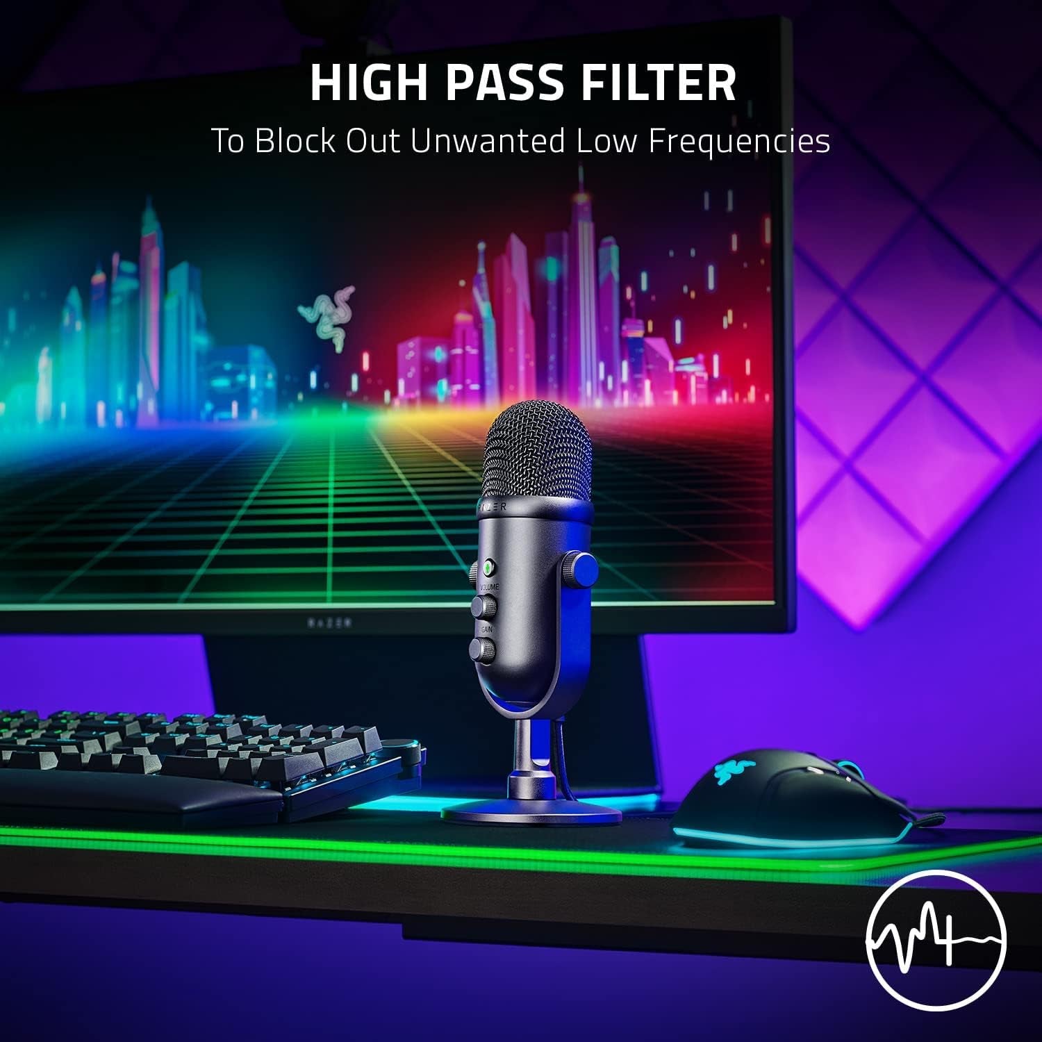 Seiren V2 Pro USB Microphone for Streaming, Gaming, Recording, Podcasting on PC, Twitch, Youtube: High Pass Filter - Mic Monitoring and Gain Control - Built-In Shock Absorber and Mic Windsock