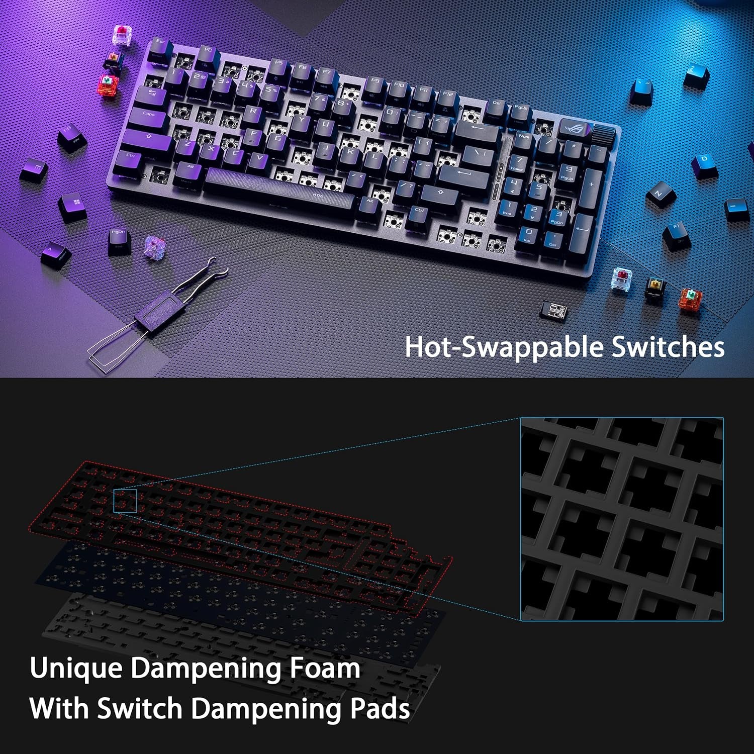 ROG Strix Scope II 96 Wireless Gaming Keyboard, Tri-Mode Connection, Dampening Foam & Switch-Dampening Pads, Hot-Swappable Pre-Lubed ROG NX Snow Switches, PBT Keycaps, Rgb-Black