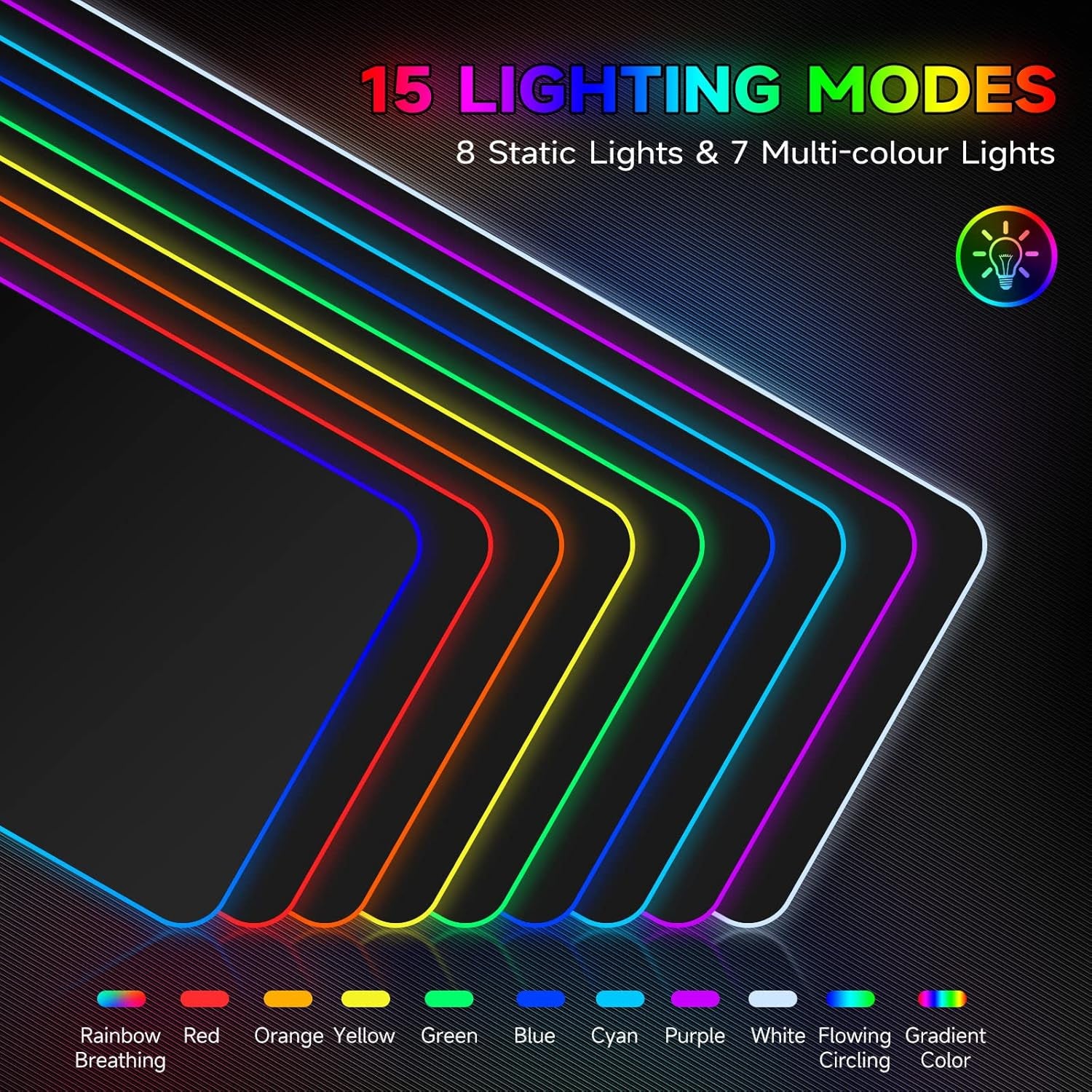 RGB Gaming Mouse Pad, Large Mousepad with Led Light, PC Gaming Accessories Black Keyboard Pad for Desk, Non-Slip Rubber Base XXL Big Mouse Mat for Gamer Boy Men Gift (31.5 X 12 Inch)
