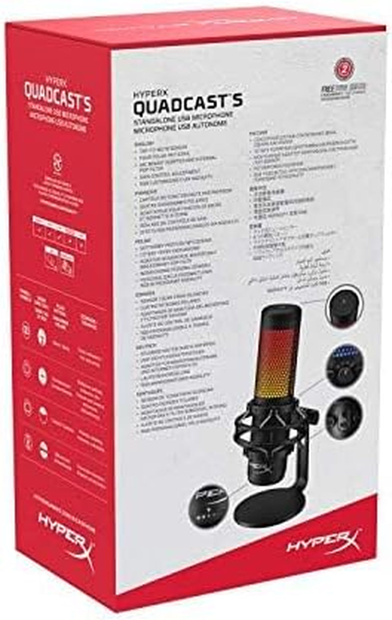 Quadcast S – RGB USB Condenser Microphone for PC, PS4, PS5 and Mac, Anti-Vibration Shock Mount, 4 Polar Patterns, Pop Filter, Gain Control, Gaming, Streaming, Podcasts, Twitch, Youtube, Discord