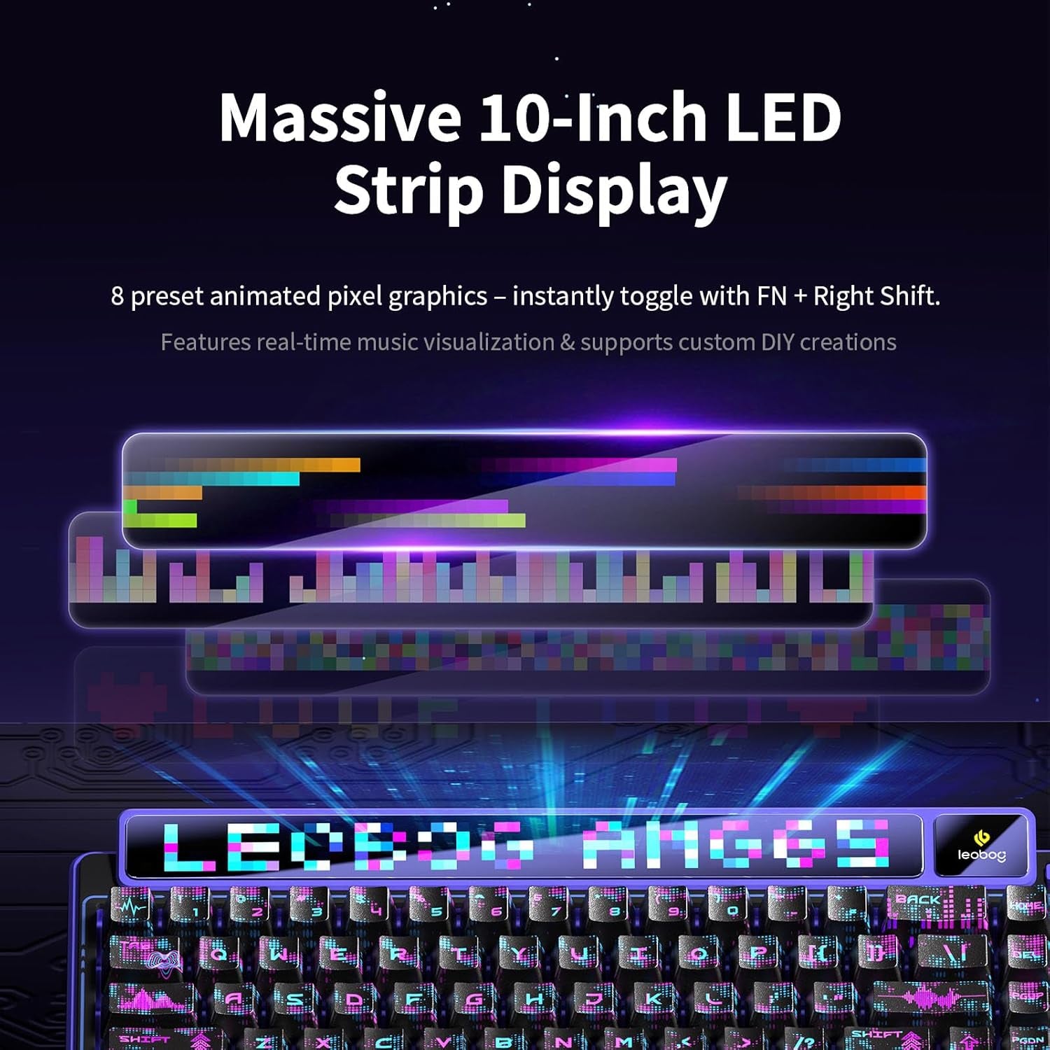X Aula AMG65 Mechanical Gaming Keyboard with Dual Screen, 65% Wireless Small Custom Keyboard RGB, Bluetooth/2.4G/Wired, Rapid Trigger, Hot Swappable for Windows Laptop PC Mac - Purple