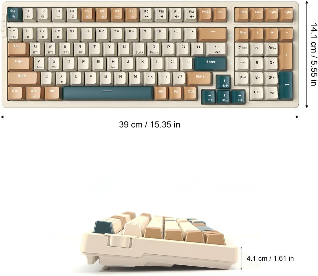 Wireless Mechanical Keyboard, Triple Mode 2.4G/USB-C/BT Gaming Keyboards 100 Keys RGB Backlit, Brown Switch Rechargeable | Brown Combo
