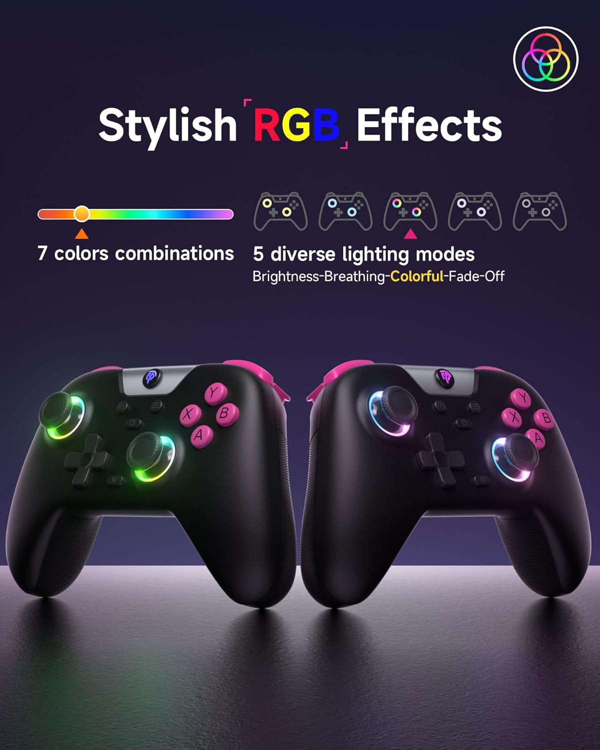 X05 2.4G Wireless Gaming Controller for Pc/Steam/Iphone/Android/Switch - Bluetooth Controller Gamepad with Hall Effect, RGB Lights and Turbo, Anti-Drift Controller