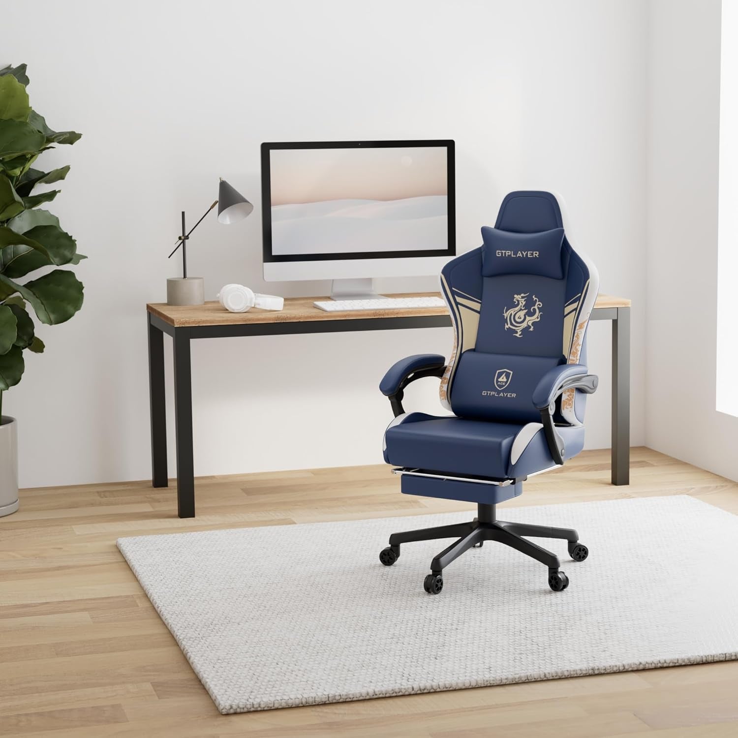 Gaming Chair with Bluetooth Speakers and Footrest, Dragon Series Video Game Chair ，Heavy Duty, Ergonomic, Esports Computer Office Chair Blue (Royal Blue)