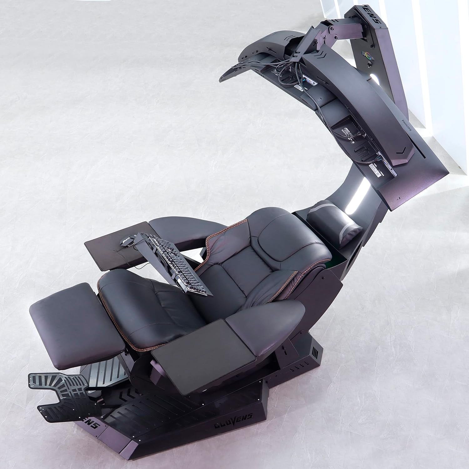 CLUVENS Manticore Model Zero Gravity Gaming Chair Cockpit Gaming Workstation Executive Seat (Black) Support 3 Monitors 1 * 49"/57" Monitor Can Extend to 5 Monitors
