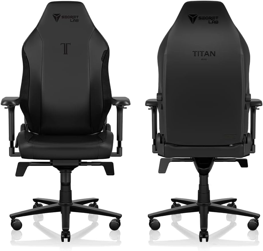 Titan Evo Black Gaming Chair - Reclining, Ergonomic & Comfortable Computer Chair with 4D Armrests, Magnetic Head Pillow & 4-Way Lumbar Support - Black - Leatherette