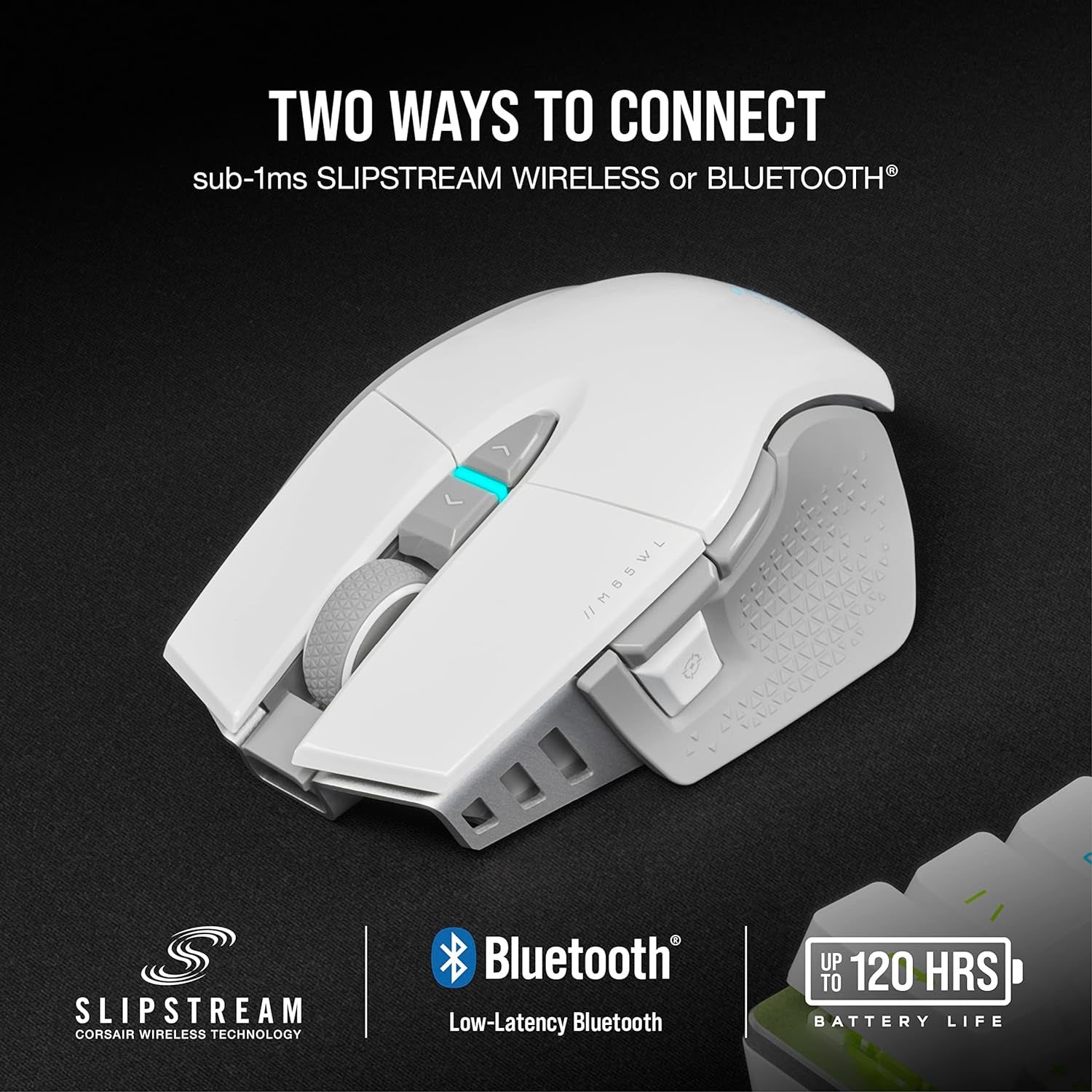 M65 RGB Ultra Wireless Tunable FPS Gaming Mouse - Sub-1Ms Slipstream Wireless Technology, 26,000 DPI Optical Sensor, up to 120 Hours of Battery Life, 8 Programmable Buttons - White