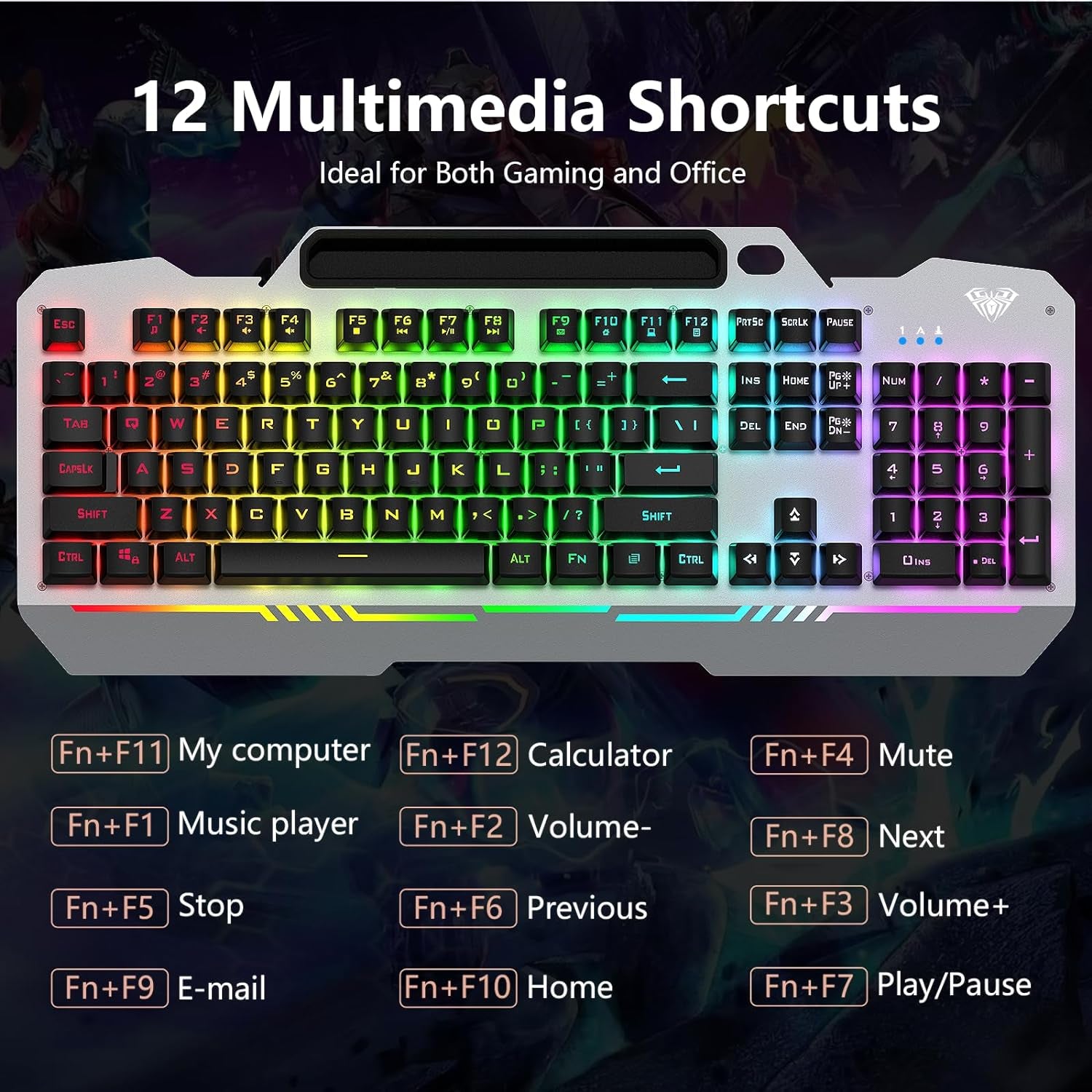 Keyboard, T102 104 Keys Gaming Keyboard and Mouse Combo with RGB Backlit Number Pad, All-Metal Panel Waterproof Light up PC Keyboard, USB Wired Computer Keyboards Gaming for MAC Xbox PC Gamer