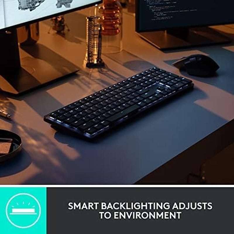 MX Mechanical Wireless Illuminated Performance Keyboard, Tactile Quiet Switches, Backlit Keys, Bluetooth, USB-C, Macos, Windows, Linux, Ios, Android, Metal, ‎Graphite