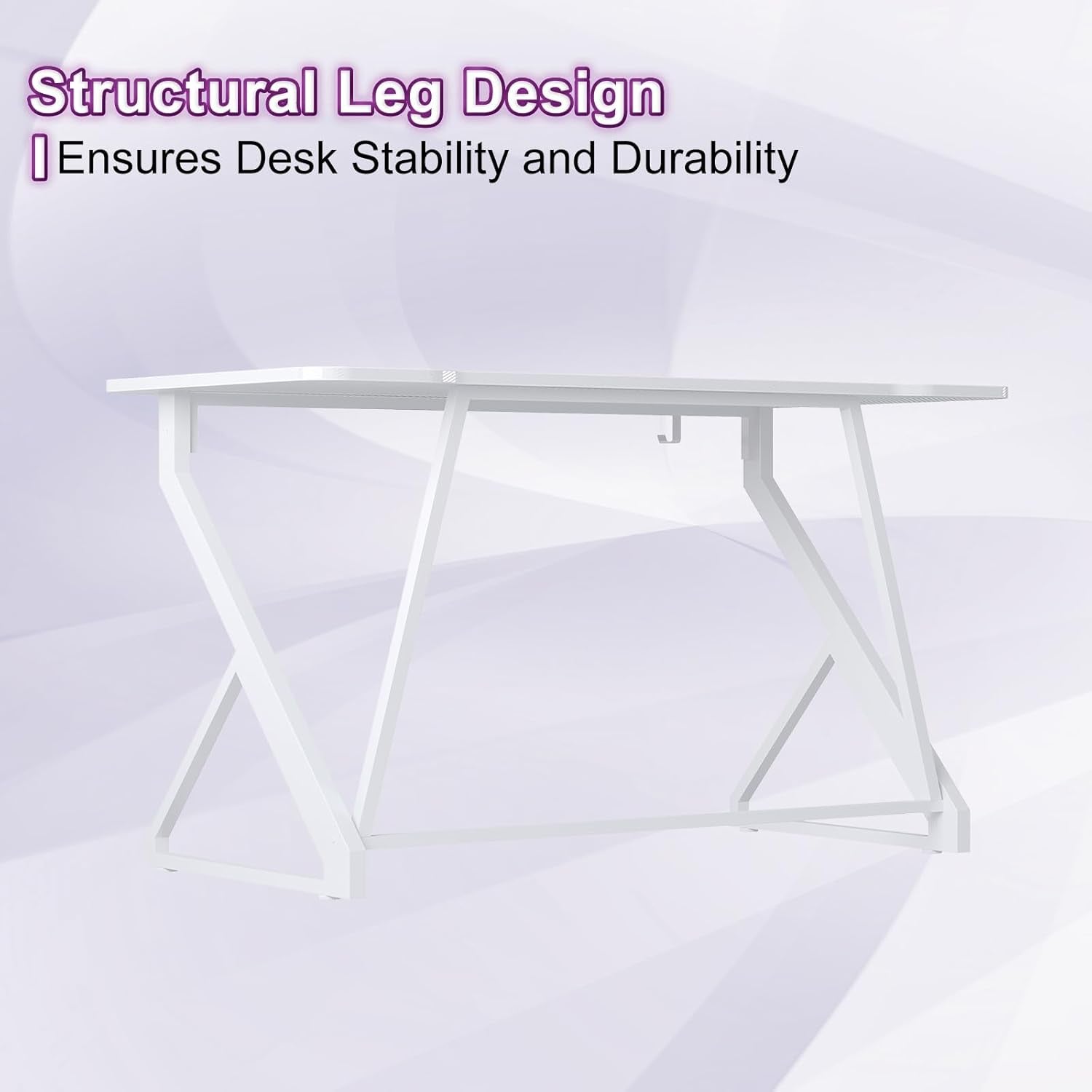 Gaming Desk Z Shaped 40 Inch Gamer Workstation, Home Computer Carbon Fiber Surface Gaming Desk PC Table with Headphone Hook, Carbon Fiber White
