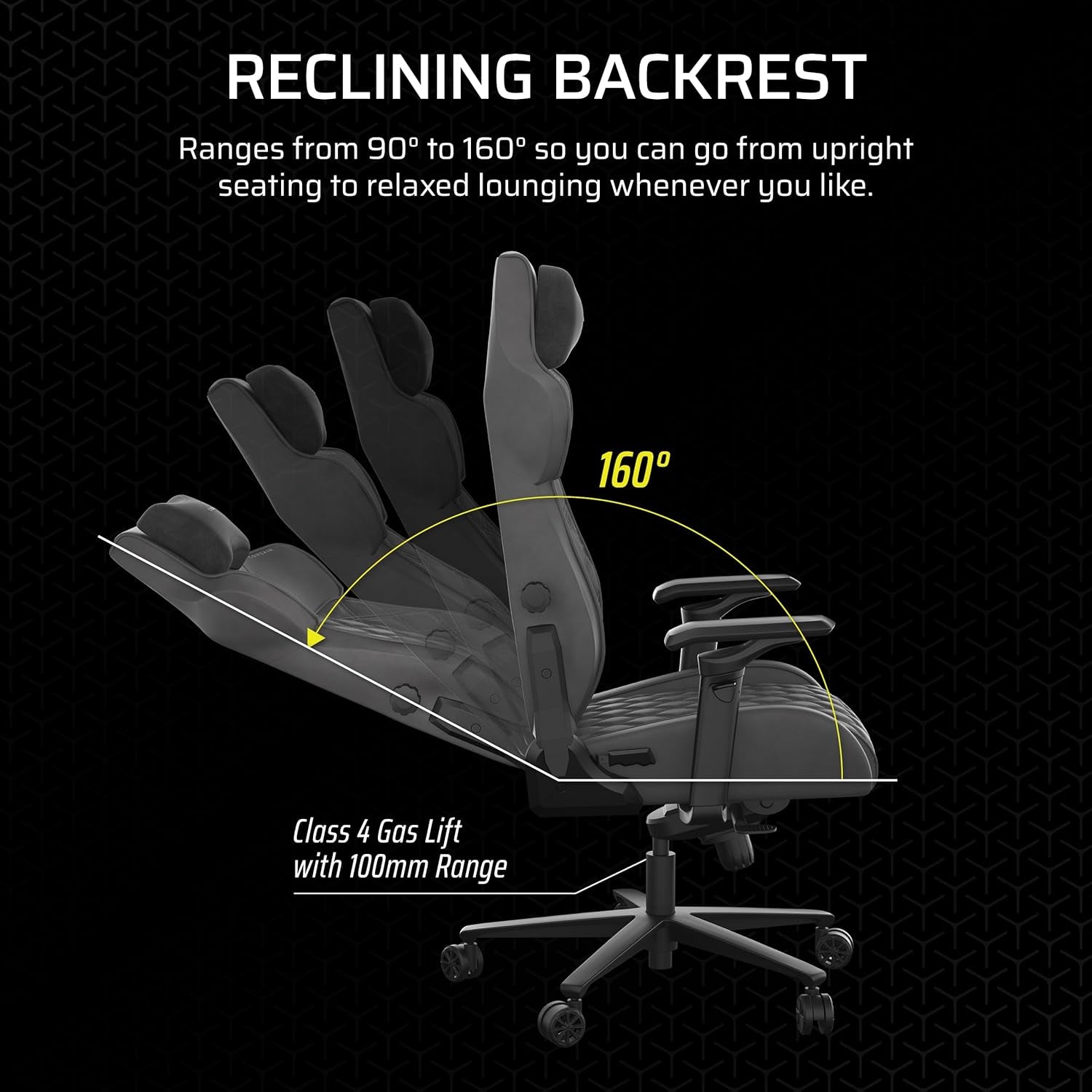 TC500 Luxe Gaming Chair – Premium Breathable Fabric – Wide Seat – Five-Way Adjustable Armrests – Adjustable Built-In Lumbar Support – 90-160 Degree Recline – Shadow