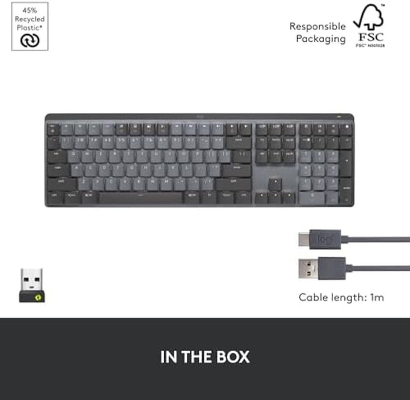 MX Mechanical Wireless Illuminated Performance Keyboard, Tactile Quiet Switches, Backlit Keys, Bluetooth, USB-C, Macos, Windows, Linux, Ios, Android, Metal, ‎Graphite