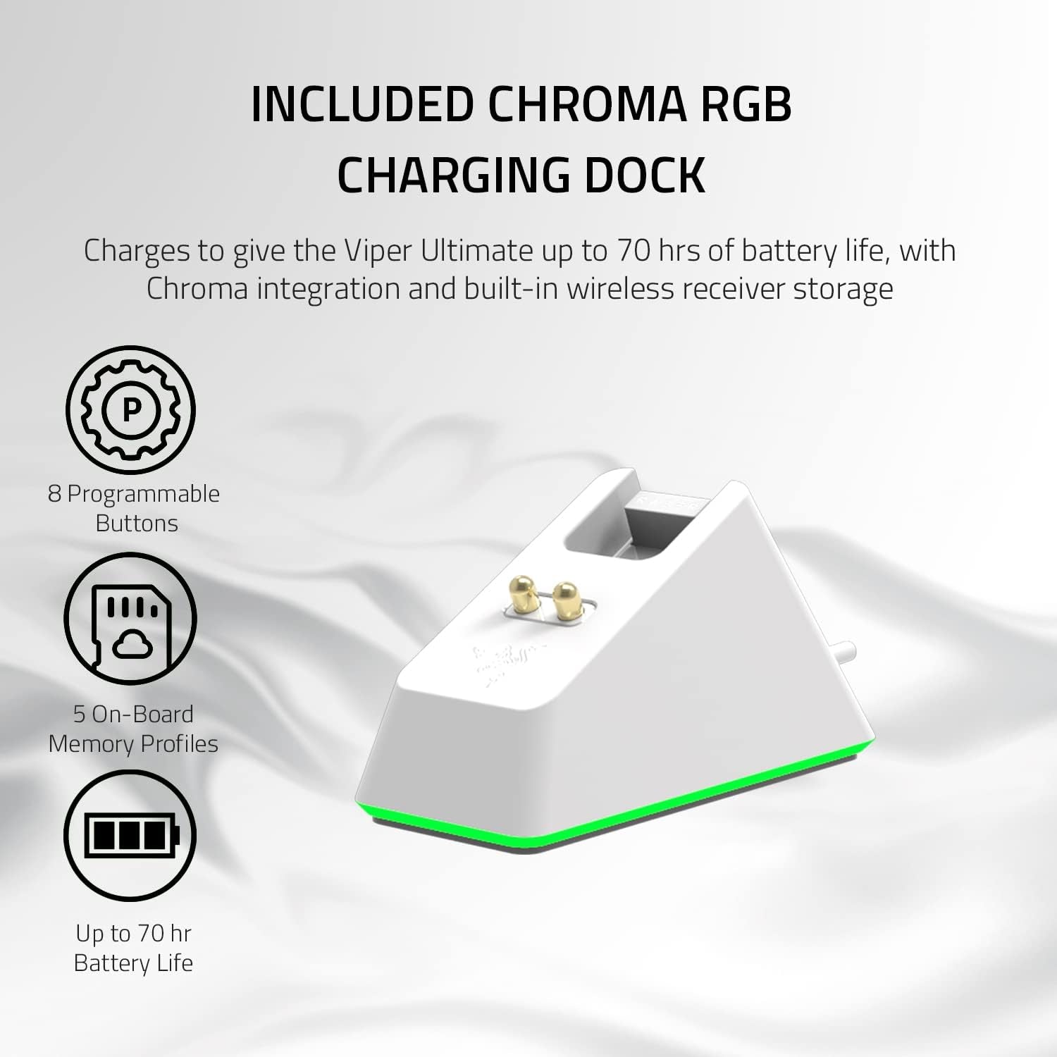 Viper Ultimate Lightweight Wireless Gaming Mouse & RGB Charging Dock: Hyperspeed Wireless Technology - 20K DPI Optical Sensor - 74G Lightweight - 70 Hr Battery - Mercury White