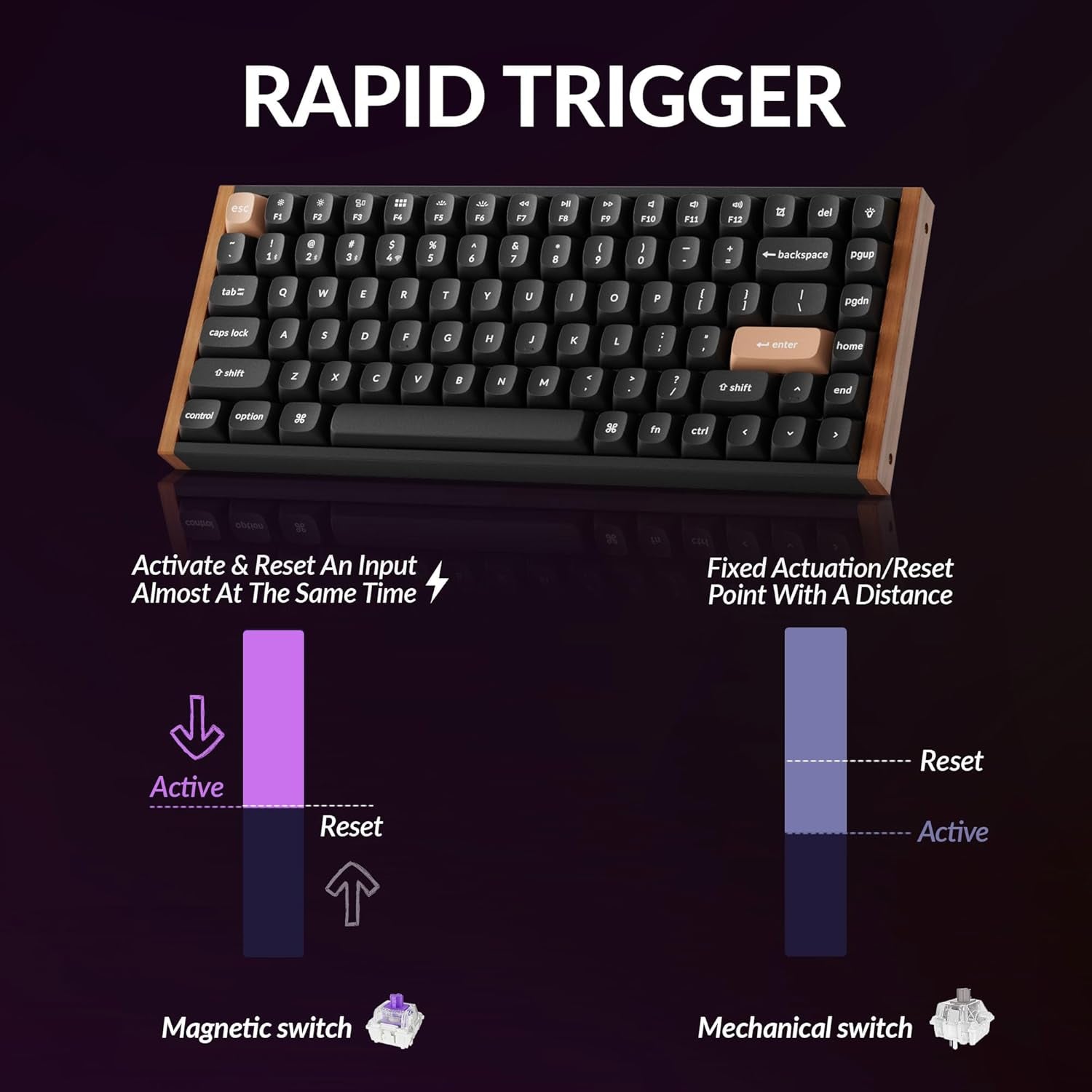 K2 HE Rapid Trigger Wireless Custom Mechanical Keyboard with Hall Effect Gateron Double-Rail Magnetic Switch, QMK 2.4 Ghz Bluetooth 5.2 RGB Compatible with Mac Windows Linux (Aluminum + Wood)