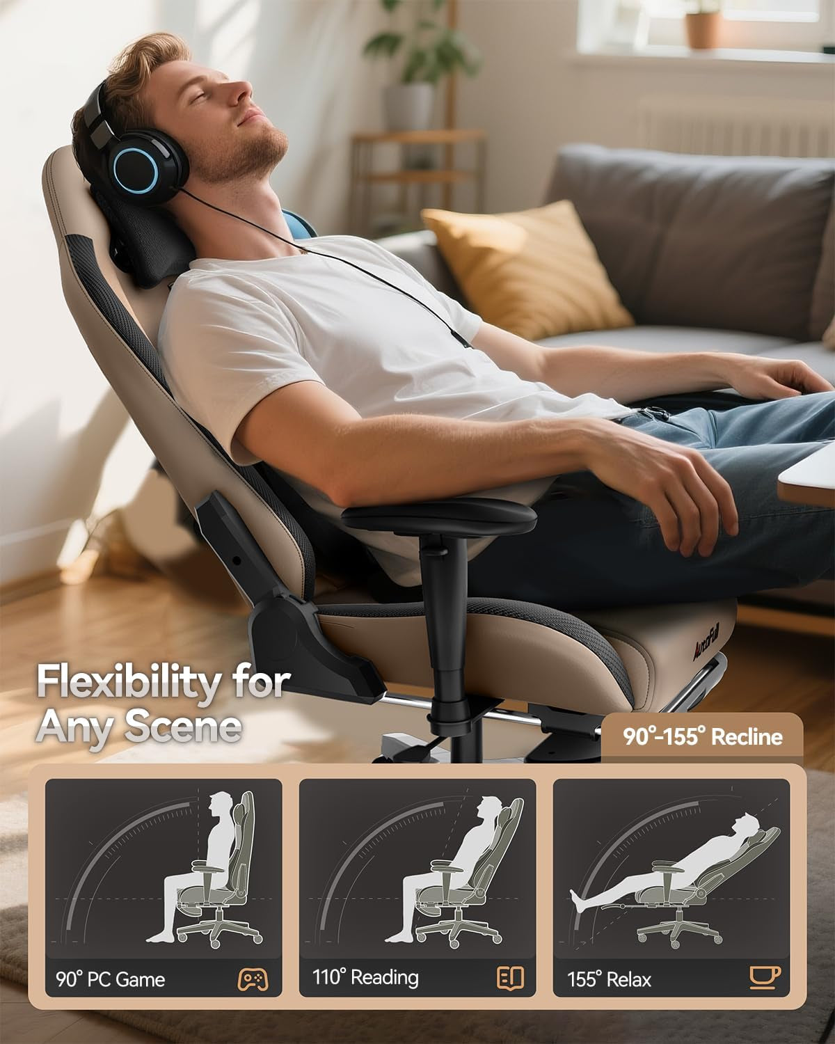 C3 Gaming Chair, Racing Style Gaming Chair with Ergonomic Lumbar Support,Adjustable High Back PU Leather PC Chair with Footrest,Brown