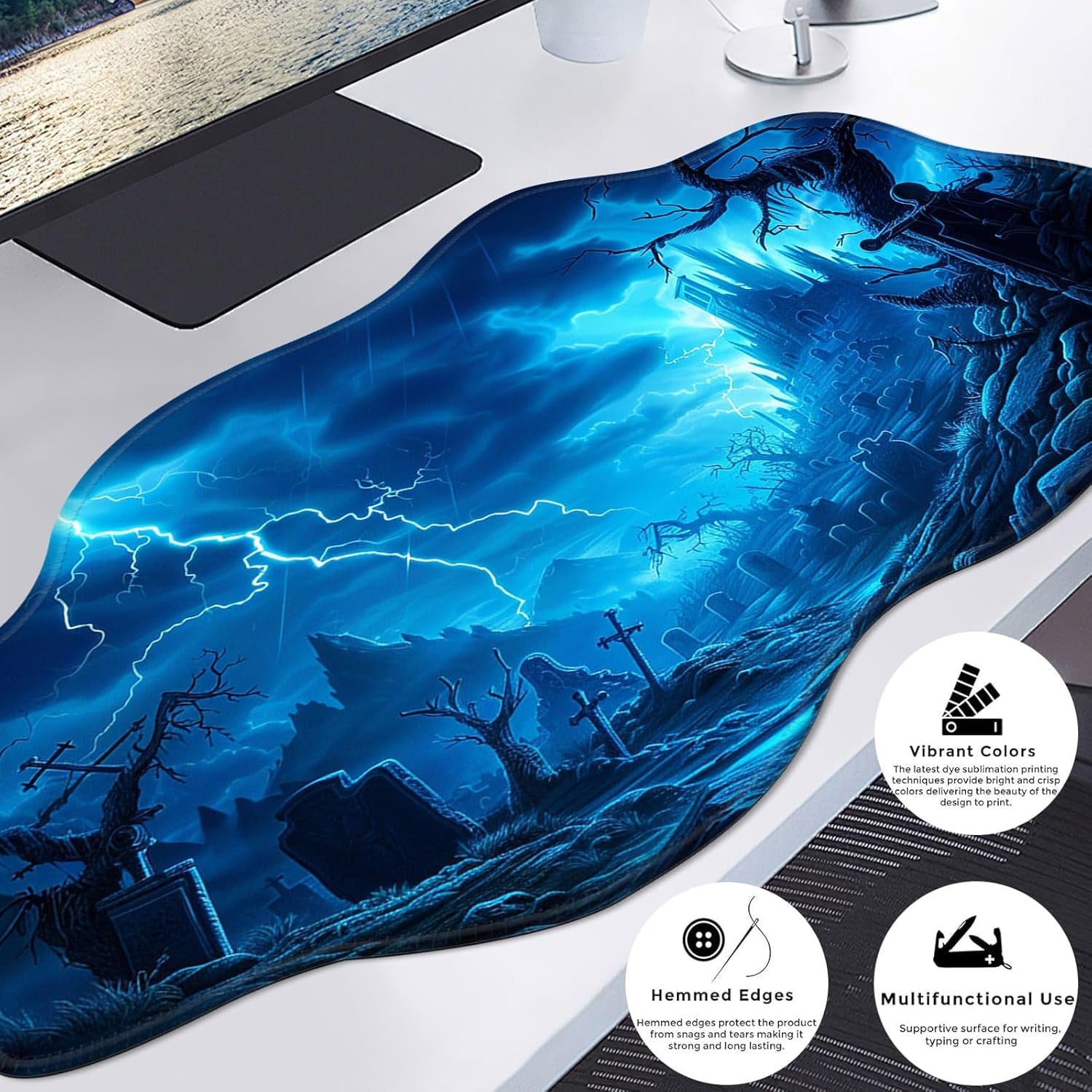 Extended Gaming Mouse Pad (35.4 X 15.7 In) Non-Slip Rubber Base, Large Mousepad XXL, Stitched Edges, Big Mouse Pad for Office, Gaming, & Home Use, Ominous Graveyard
