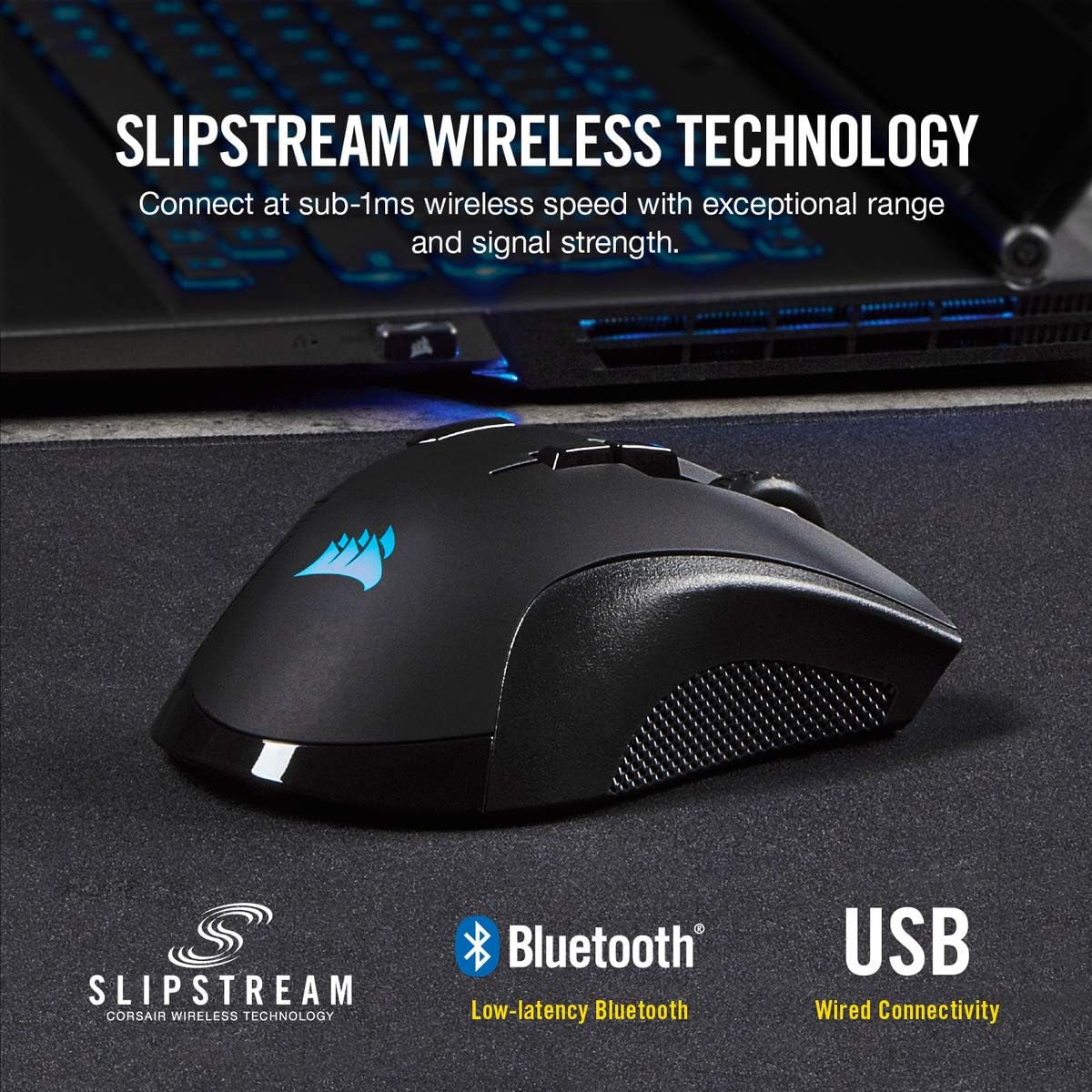 IRONCLAW WIRELESS RGB Rechargeable Gaming Mouse with Slipstream Technology - 18,000 DPI - 3-Zone RGB Multi-Color Backlighting - Black