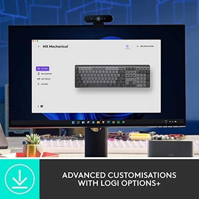 MX Mechanical Wireless Illuminated Performance Keyboard, Tactile Quiet Switches, Backlit Keys, Bluetooth, USB-C, Macos, Windows, Linux, Ios, Android, Metal, ‎Graphite
