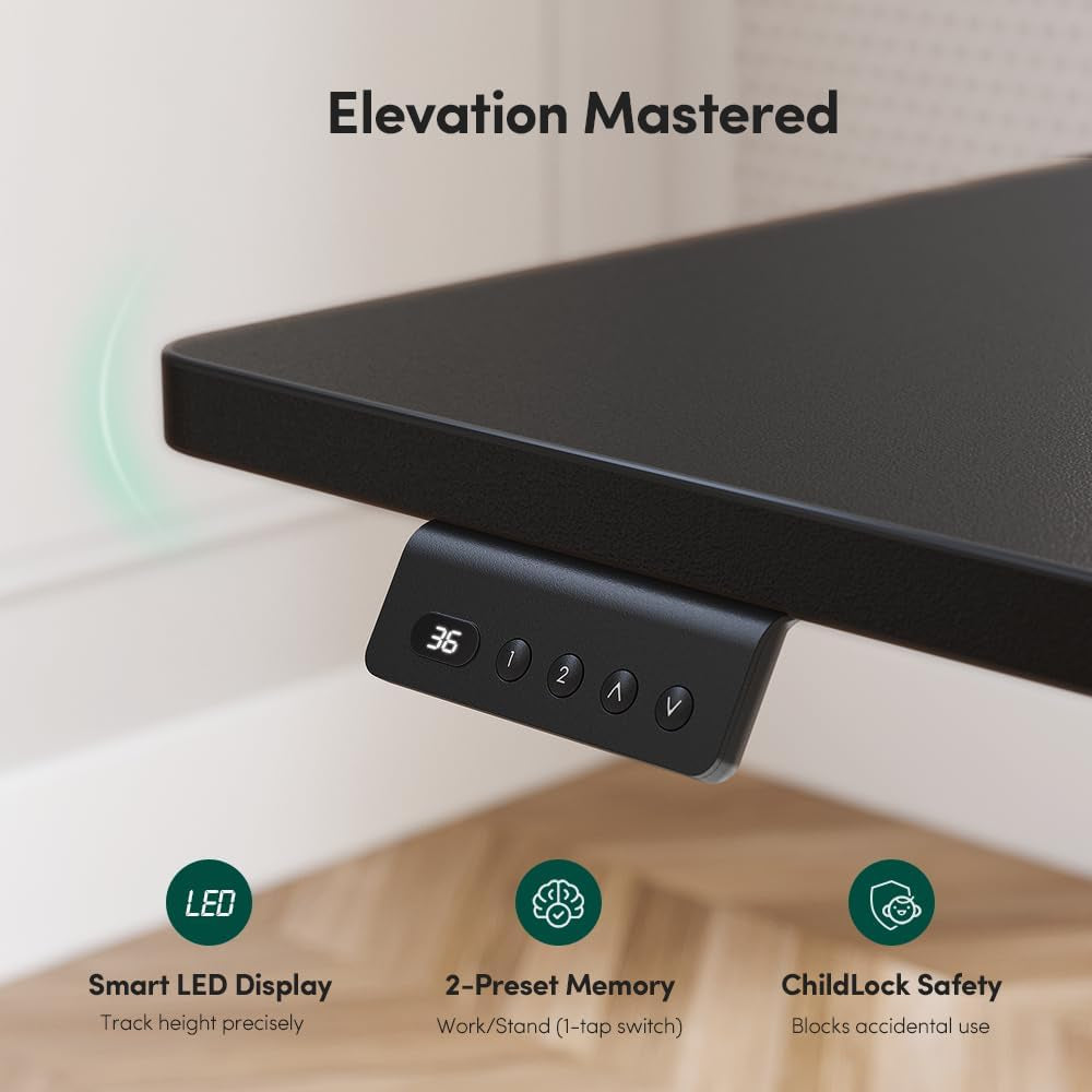 75X63 L Shaped Standing Desk, Electric Height Adjustable L Shaped Desk, Suitable for Home Office, Black