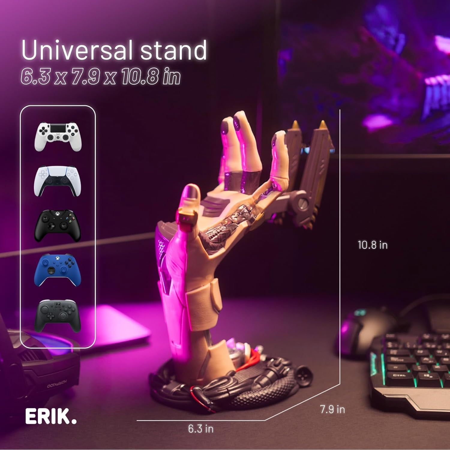 Cyberpunk Gaming Controller Holder | Gaming Headset Stand | Gaming Stuff & Gaming Room Decor | Controller Stand Perfect for Gamer Gifts | 6.3 X 7.9 X 10.8 In