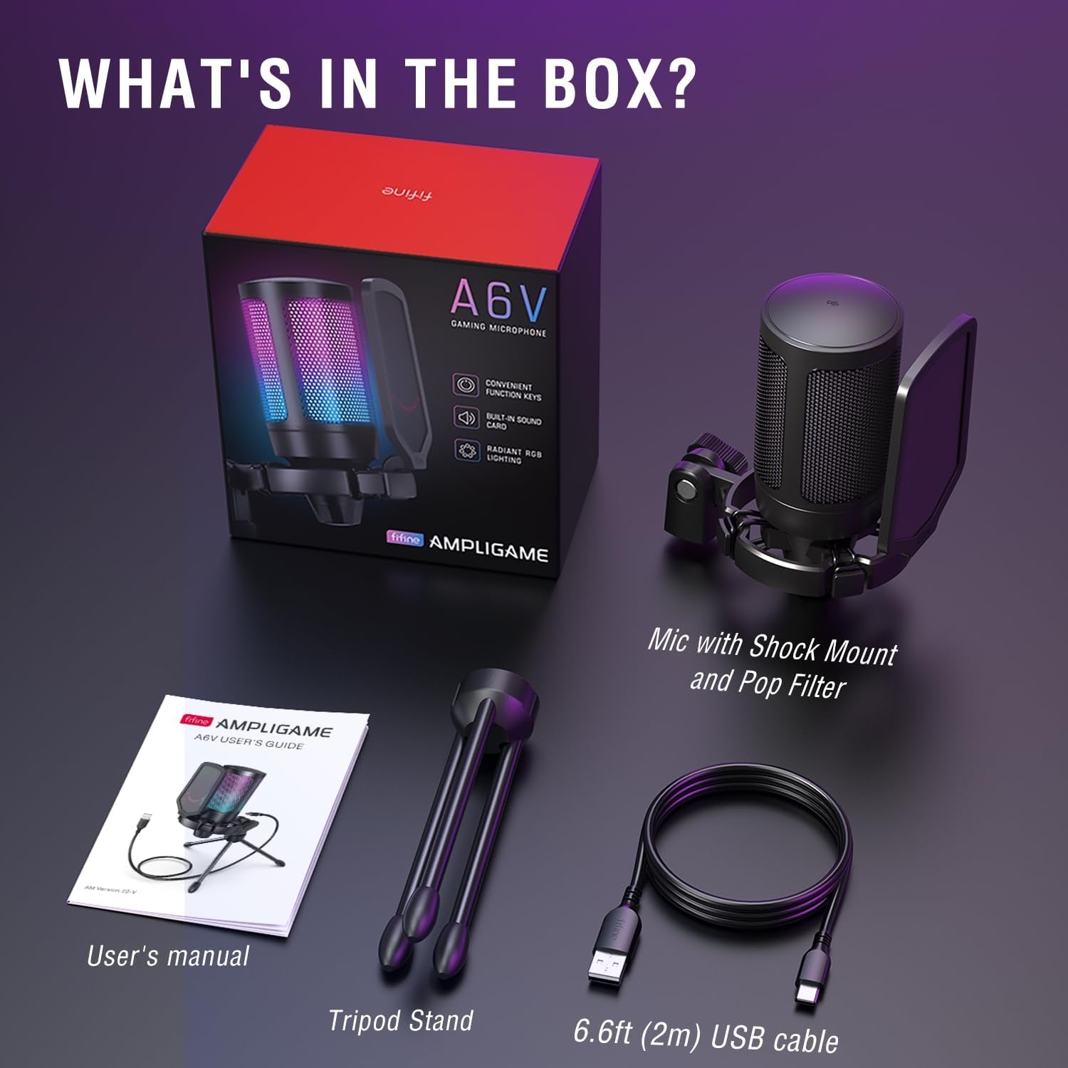 Gaming USB Microphone for PC PS5, Condenser Mic with Quick Mute, RGB Indicator, Tripod Stand, Pop Filter, Shock Mount, Gain Control for Streaming Discord Twitch Podcasts Videos- Ampligame