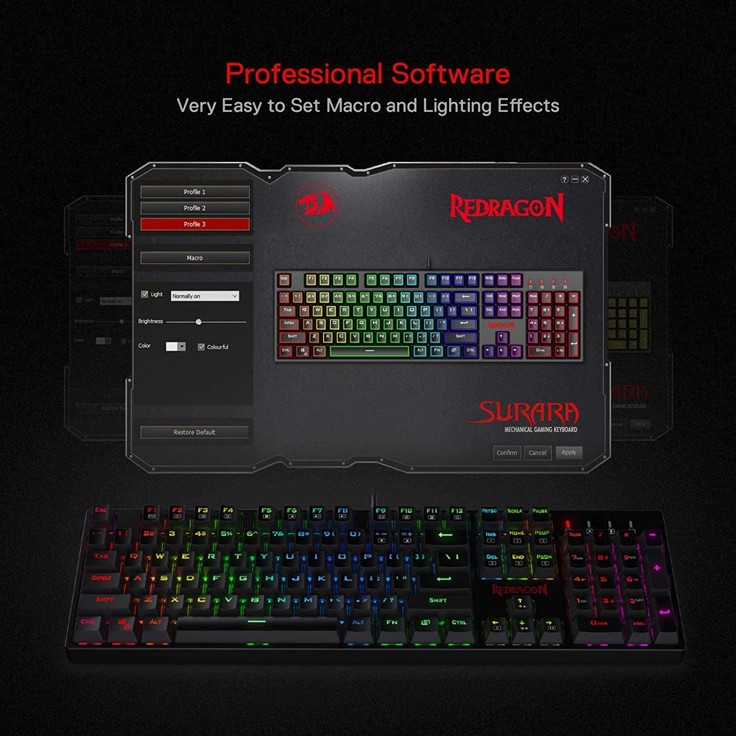 K582 RGB Mechanical Gaming Keyboard, 100% 104 Keys Standard Layout Gaming Keyboard with Double-Shot ABS Keycaps, Dynamic 16.8M RGB Backlit & Linear Red Switch, Redefine Software Supported