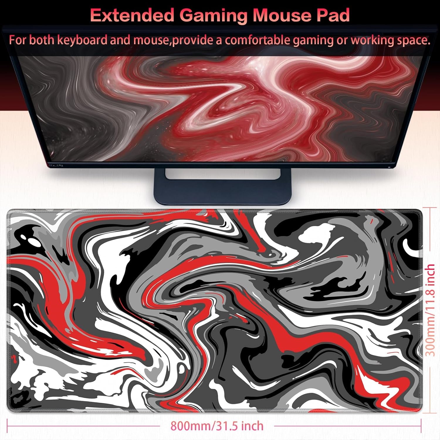 Gaming Mouse Pad, Fluid Pattern Mouse Pad 31.5X11.8Inch Large Extended Computer Mouse Mat Keyboard Full Desk Mousepad for Gaming, Office, Home