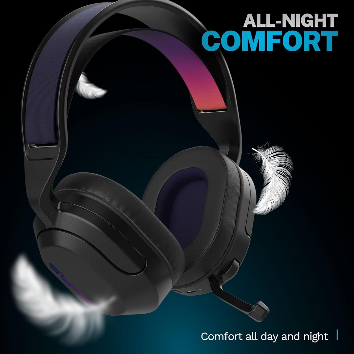 Nightfall Wireless Gaming Headset, All-Night Comfort, 50Mm Drivers and Sound Isolating Inner Shelf, Flip-To-Mute Rotating Mic, Dual Wireless Connections, Customization Options with the Lab App