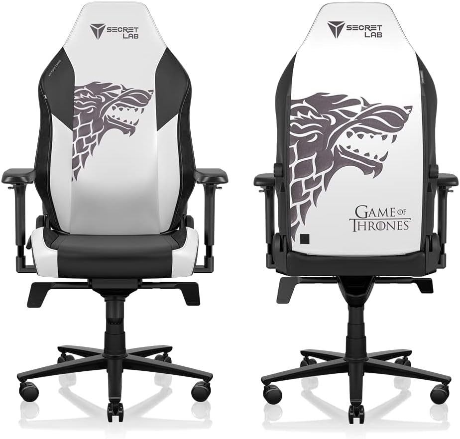 Titan Evo House Stark Gaming Chair - Reclining - Ergonomic & Comfortable Computer Chair with 4D Armrests - Magnetic Head Pillow & Lumbar Support - Small - Black/White - Leatherette