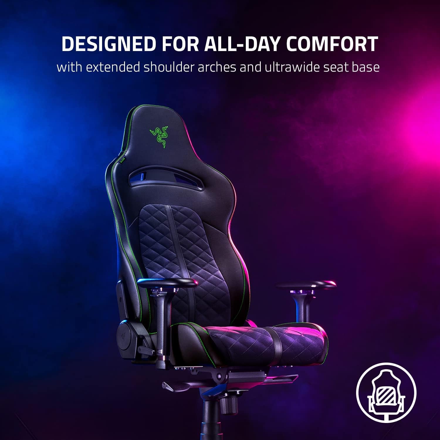 Enki Gaming Chair: All-Day Comfort - Built-In Lumbar Arch - Optimized Cushion Density - Dual-Textured, Eco-Friendly Synthetic Leather - Reactive Seat Tilt & 152-Degree Recline - Black/Green
