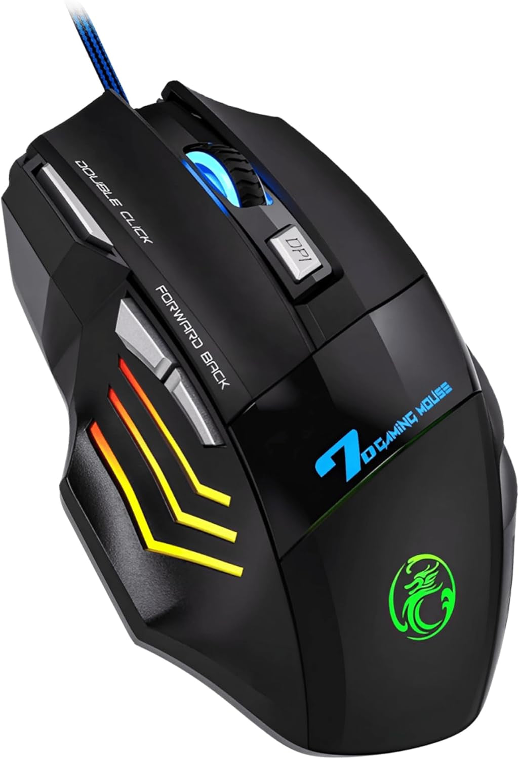 Nexurion Reaper Z Pro Gaming Mouse - 3600 DPI, 7 Macro Buttons, 10 Color-Changing RGB Backlight, 4 Adjustable DPI Levels - Midnight Black