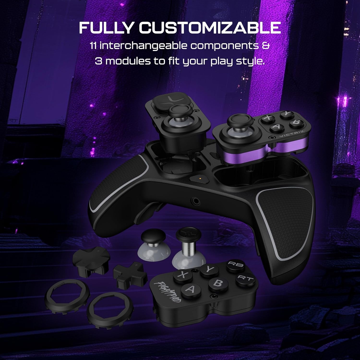 Victrix Pro BFG Reloaded Wireless Gaming Controller Licensed for Xbox Series X|S, Xbox One & PC, Bluetooth, Fightpad Module, Hall-Effect Sticks/Triggers, Customizable Controls - Black