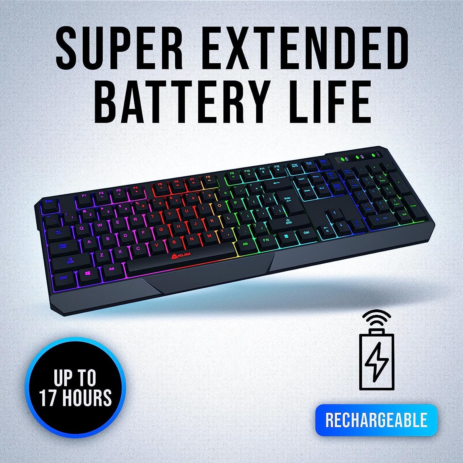 Chroma Wireless Gaming Keyboard RGB New - Long-Lasting Rechargeable Battery - Quick and Quiet Typing - Water Resistant Backlit Wireless Keyboard for PC PS5 PS4 Mac - Black