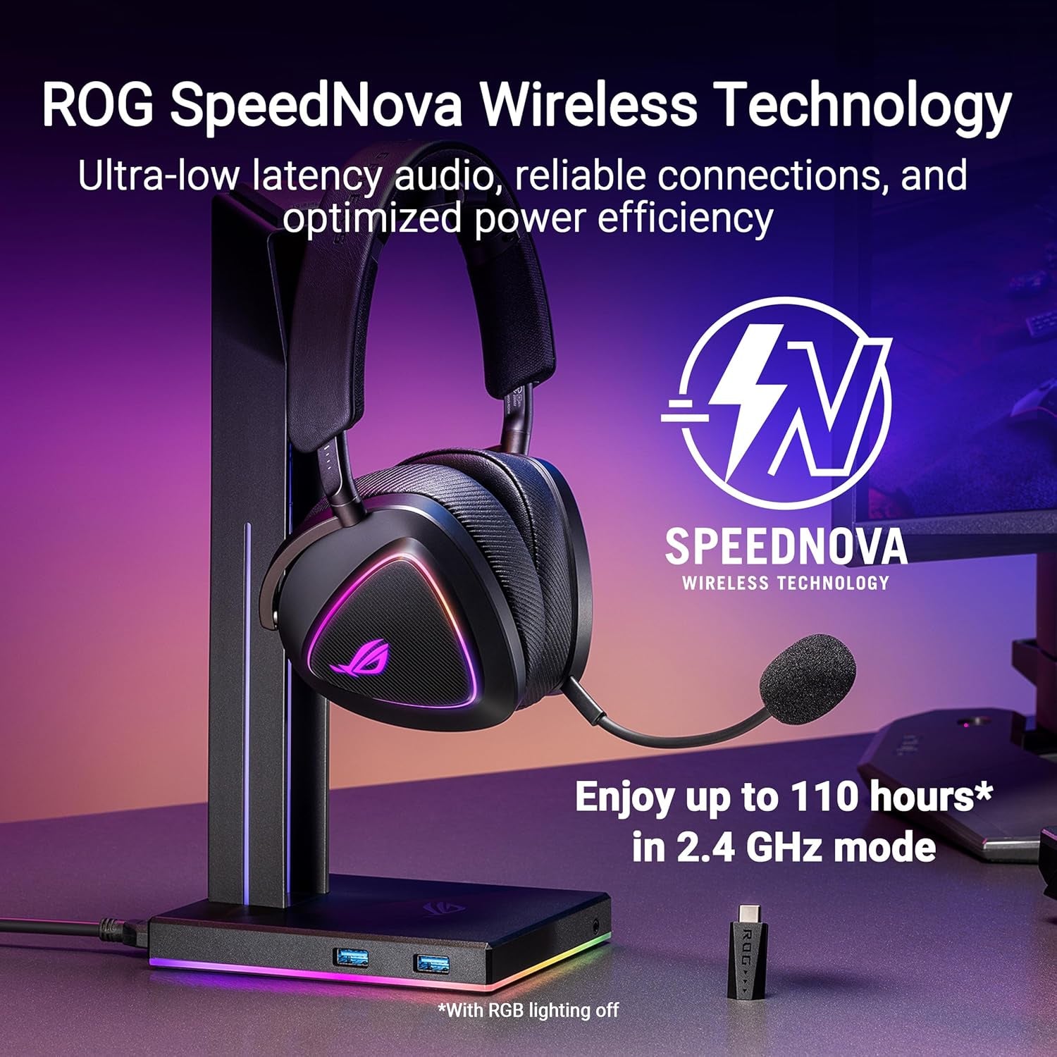 ROG Delta II Wireless Gaming Headset (BT, ROG Speednova 2.4Ghz, 3.5Mm, 50Mm Titanium-Plated Drivers, 10Mm Super-Wideband Mic, 110HR Battery, Dualflow Audio, for PC, Switch, PS5, Xbox)- Black
