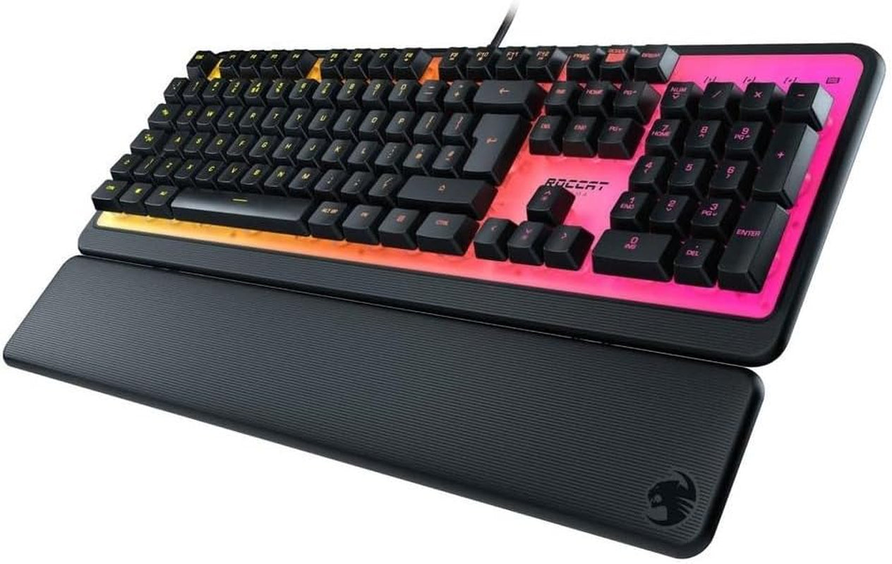 Magma Silent Membrane Switch PC Gaming Keyboard with 5 Zone/10 LED AIMO RGB Top Plate and Detachable Palm Rest - Black