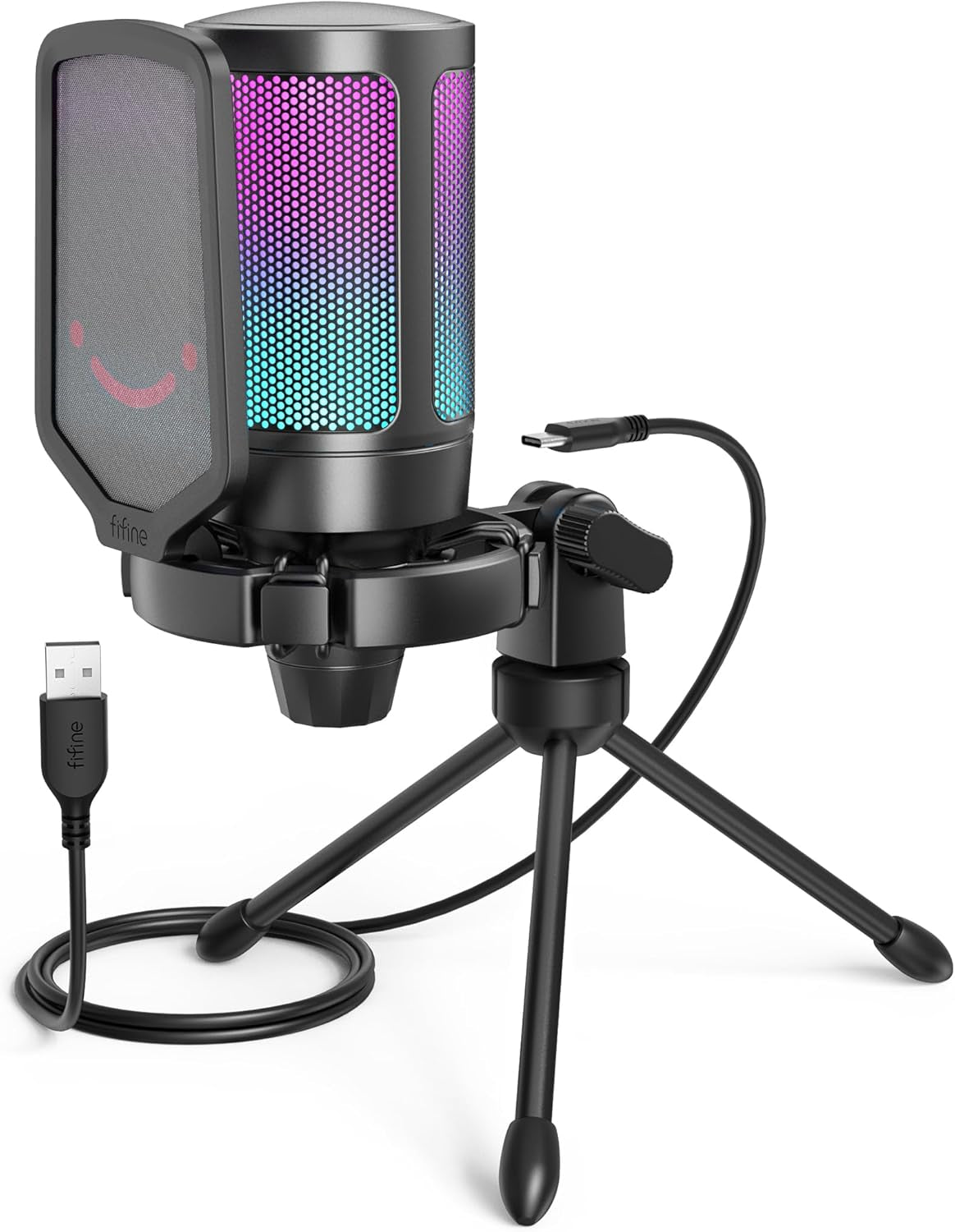 Gaming USB Microphone for PC PS5, Condenser Mic with Quick Mute, RGB Indicator, Tripod Stand, Pop Filter, Shock Mount, Gain Control for Streaming Discord Twitch Podcasts Videos- Ampligame