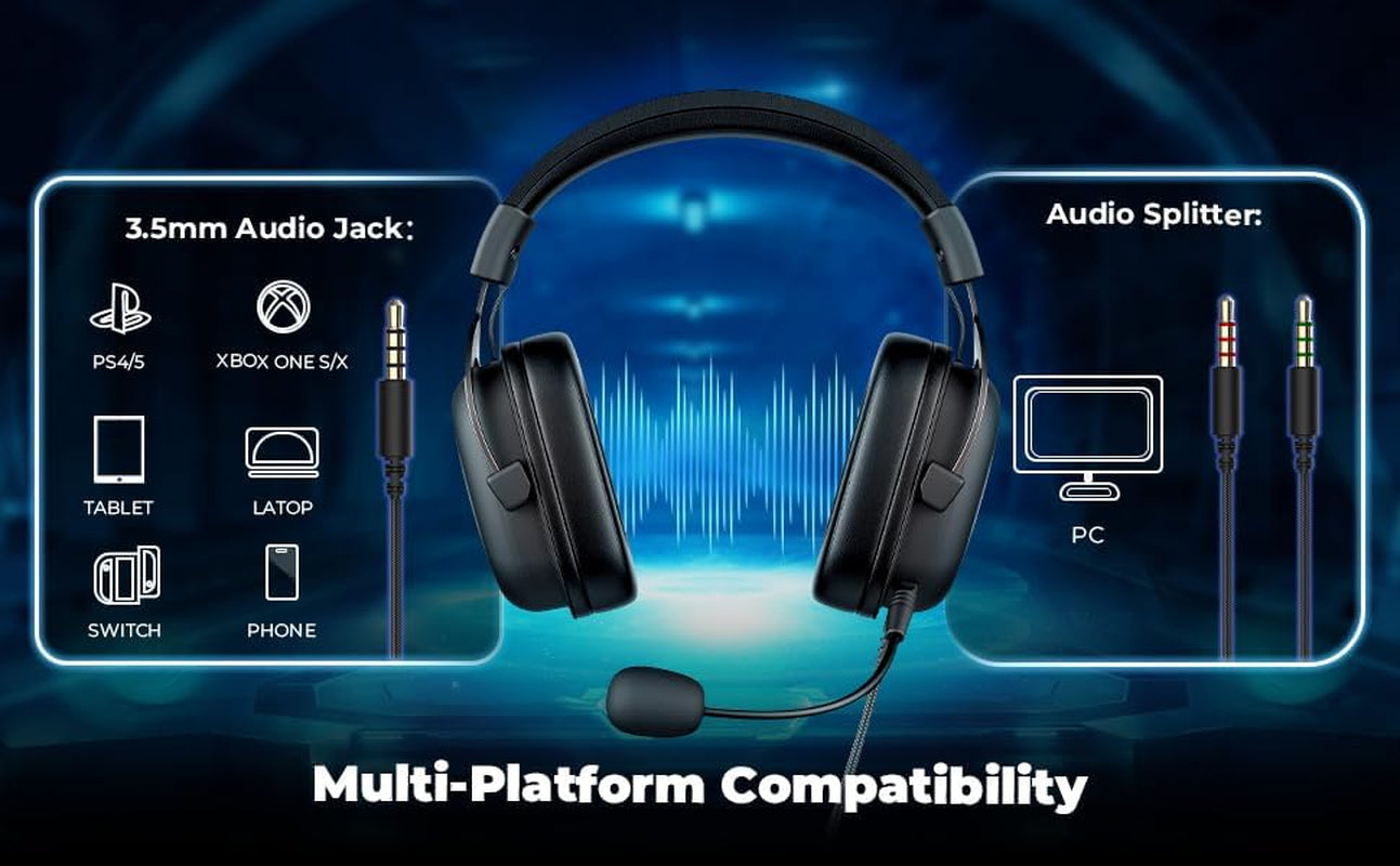 H2002D Gaming Headsets for PS4,PC, 50MM Drivers Surround Sound PS5 Headset with Mic Gaming Headphones with Mic Durable Aluminum Frame Valentines Gifts for Men