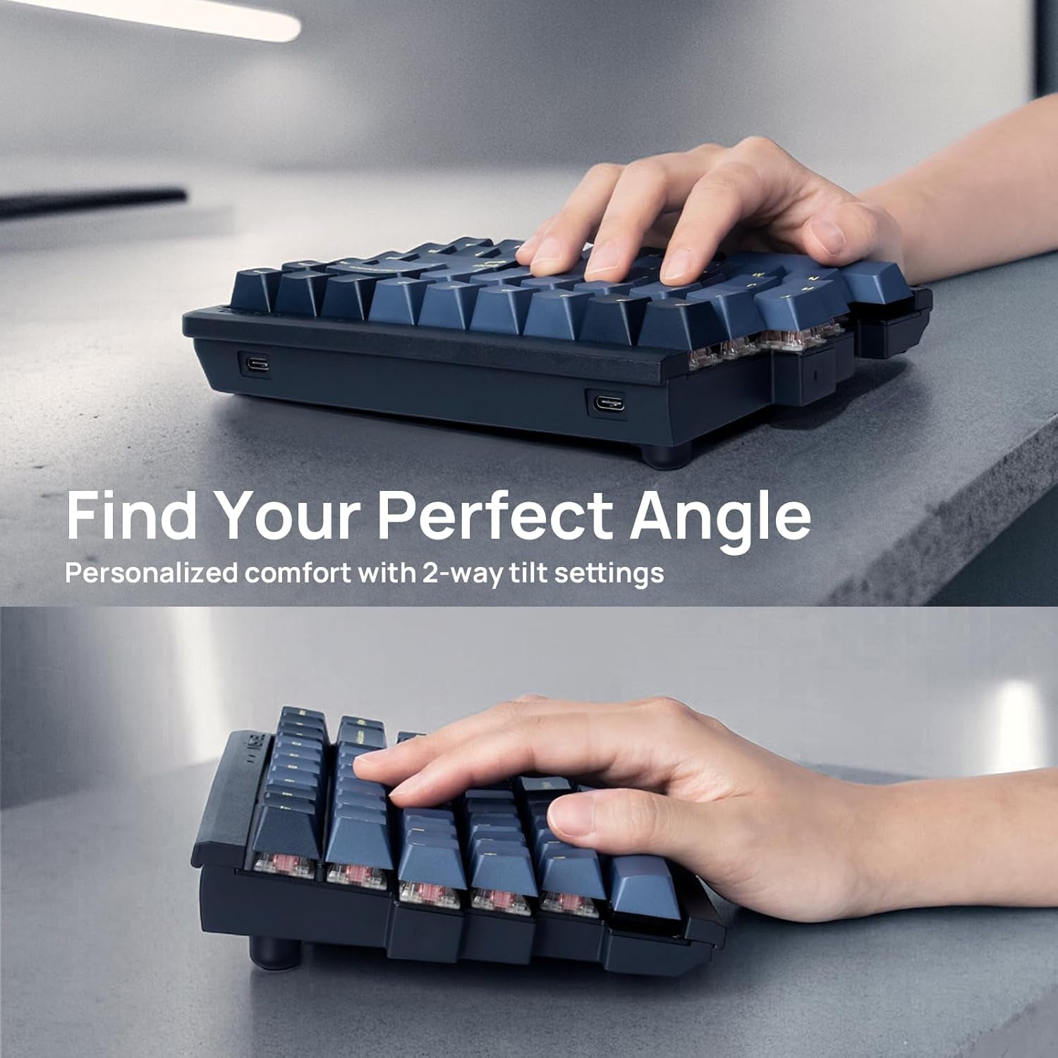 MD770 RGB BT5.0 Glaze Blue TKL Ergonomic Mechanical Keyboard, 75% Split Layout, Cherry MX, PBT Doubleshot Keycap, Mac/Windows OS Compatible (Cherry Blue)