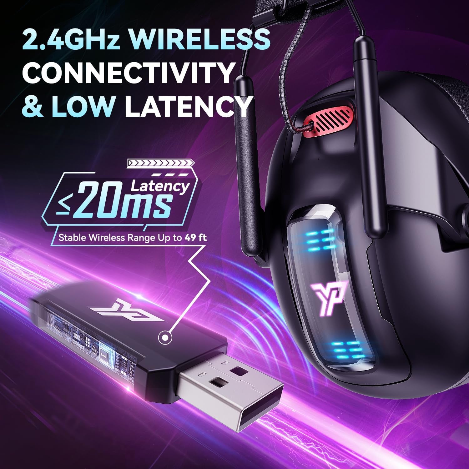 Wireless Gaming Headset for PS5, PS4, PC, USB over Ear Gaming Headphones with Noise Canceling Mic, Bluetooth 5.3, 100H Battery, Low Latency, Only Wired Mode for Xbox