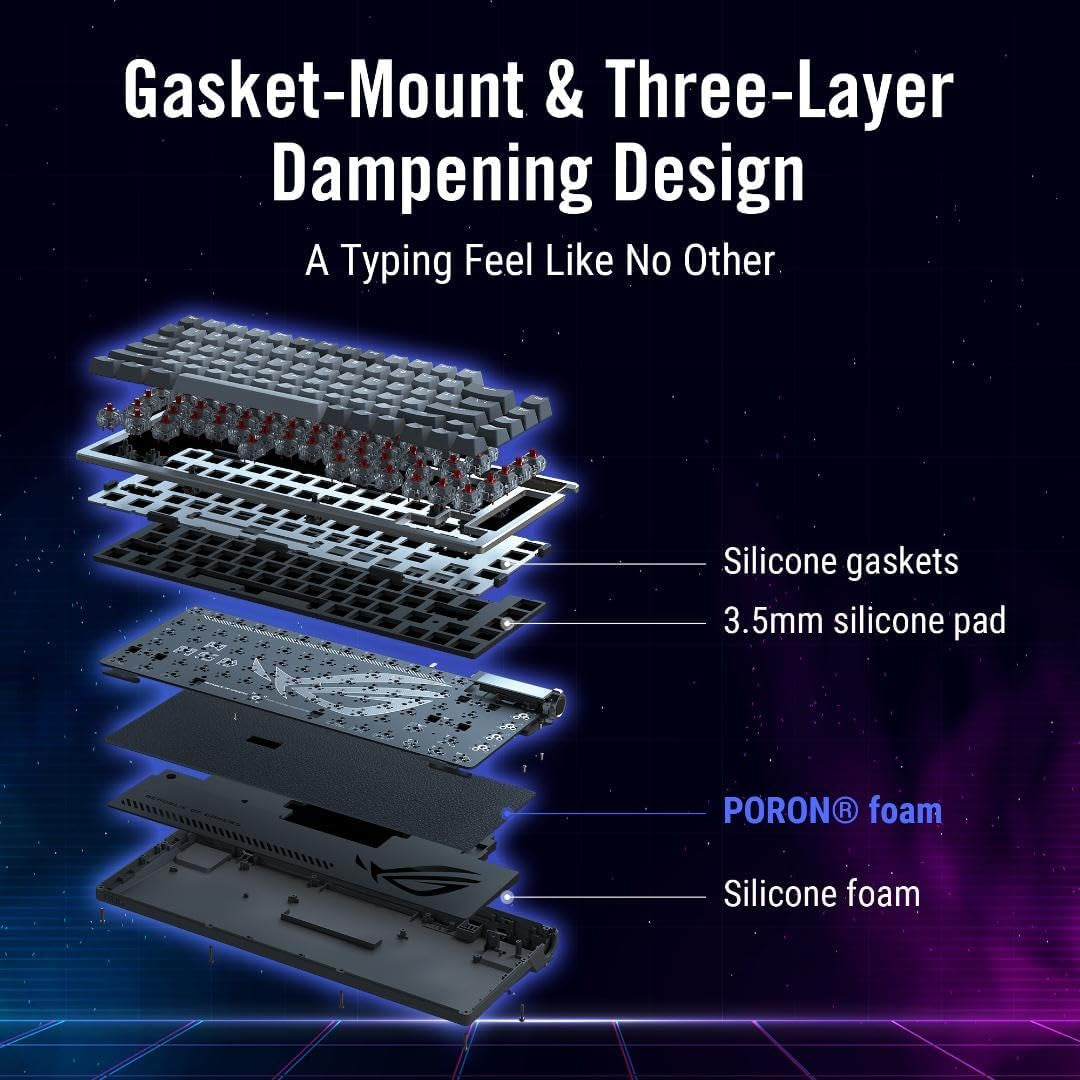 ROG Azoth 75 Wireless DIY Custom Gaming Keyboard, OLED Display, Gasket-Mount, Three-Layer Dampening, Hot-Swappable Pre-Lubed ROG NX Snow Switches & Keyboard Stabilizers, PBT Keycaps, RGB